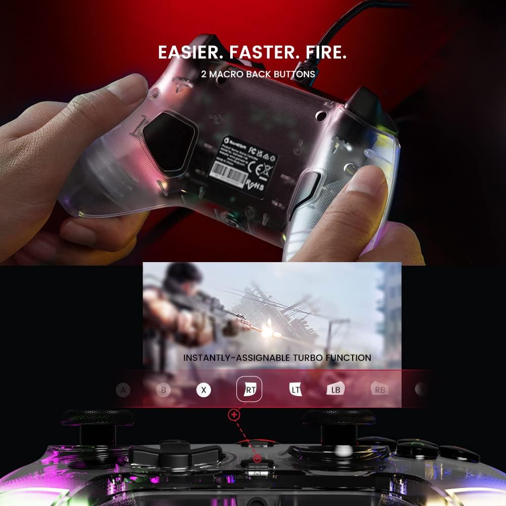 GameSir T4 Kaleid Transparent PC Controller, Mando de Juegos con Cable para PC/Switch/Android TV Box