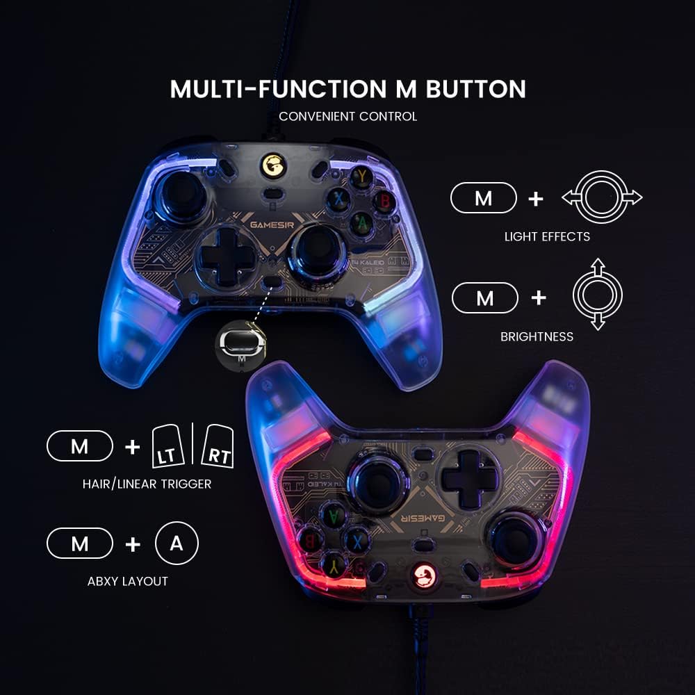 GameSir T4 Kaleid Transparent PC Controller, Mando de Juegos con Cable para PC/Switch/Android TV Box