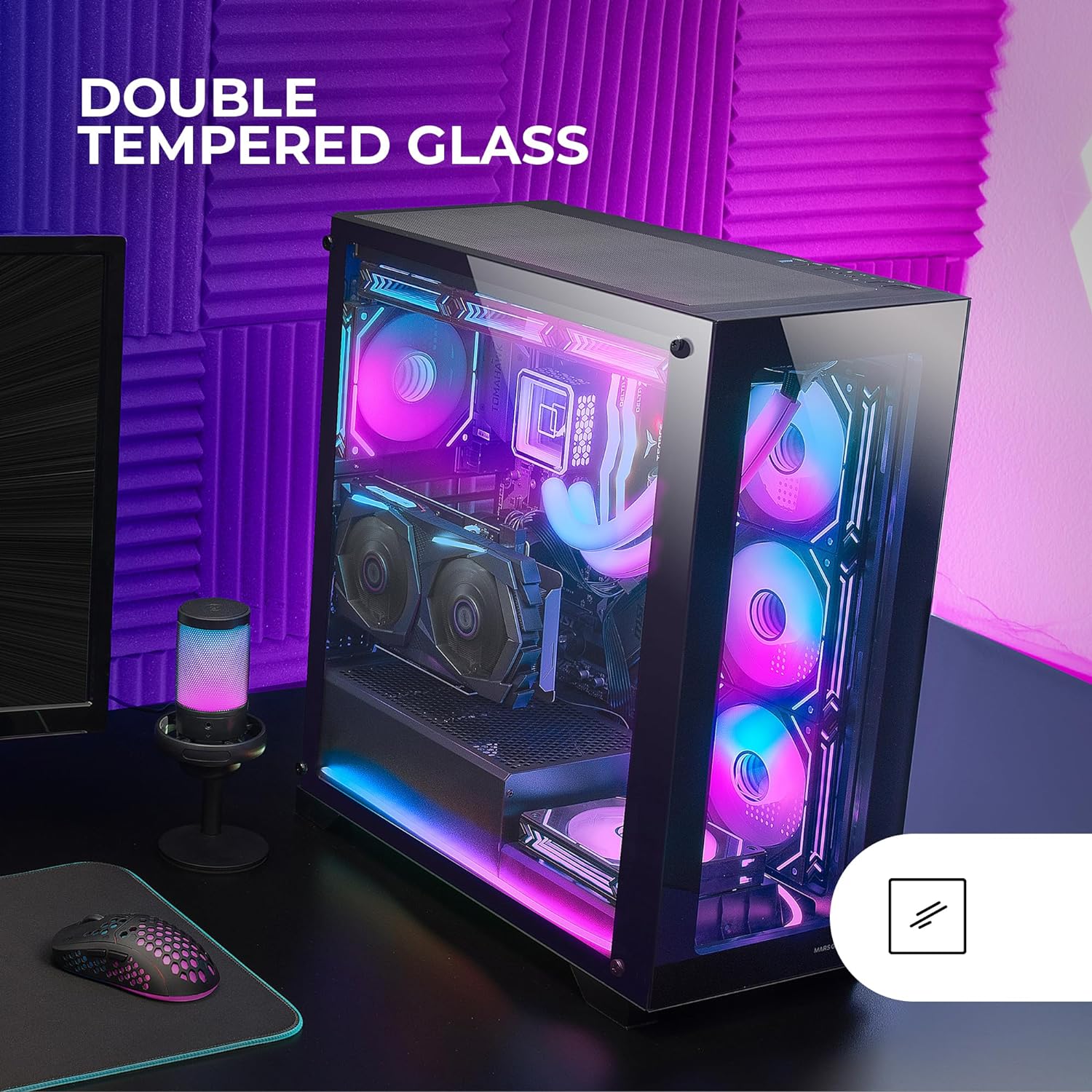 Mars Gaming MC-XP, Caja Custom E-ATX, Doble Ventana Cristal Templado, Soporte Refrigeración Líquida Completo