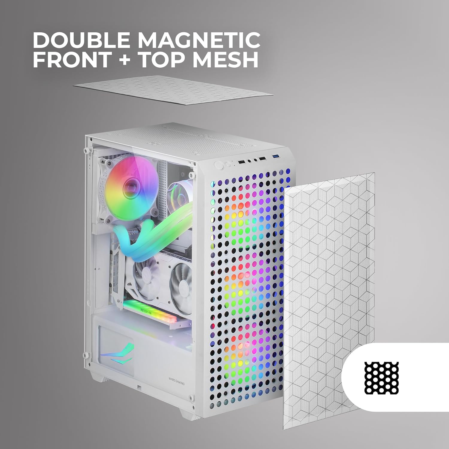  Mars Gaming MC-mag, Caja Gaming ATX, Ventana Lateral Completa Cristal Templado, Doble Rejilla Magnética Antipolvo Frontal