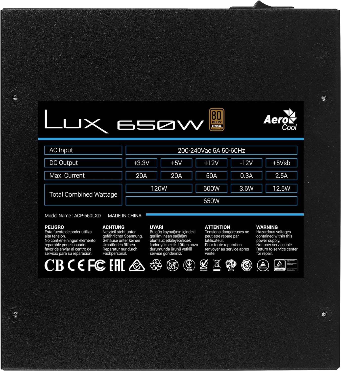  Aerocool LUX, fuente de alimentación 650W, 230V