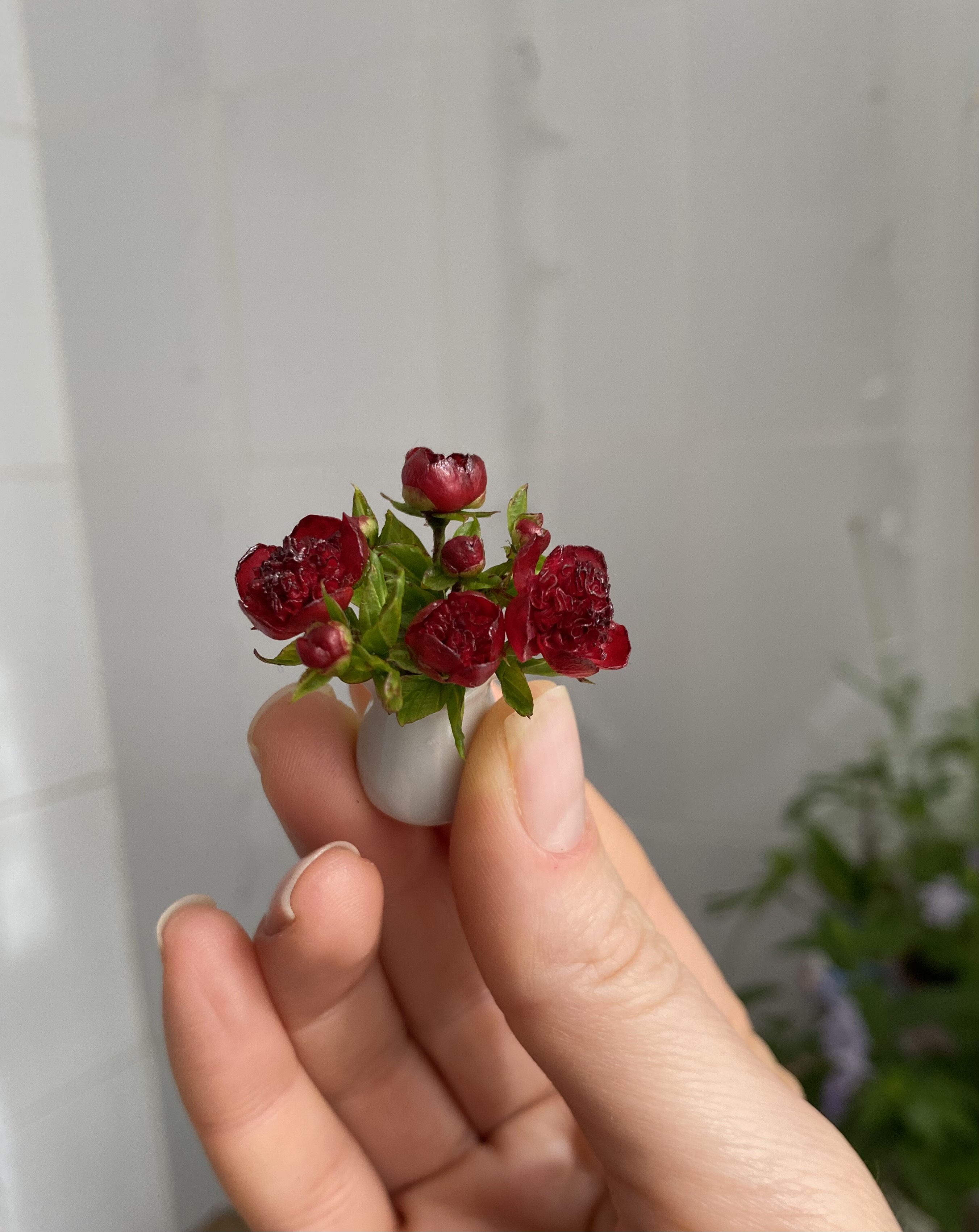 Dollhouse  burgundy peony, Scale 1/12, TO ORDER