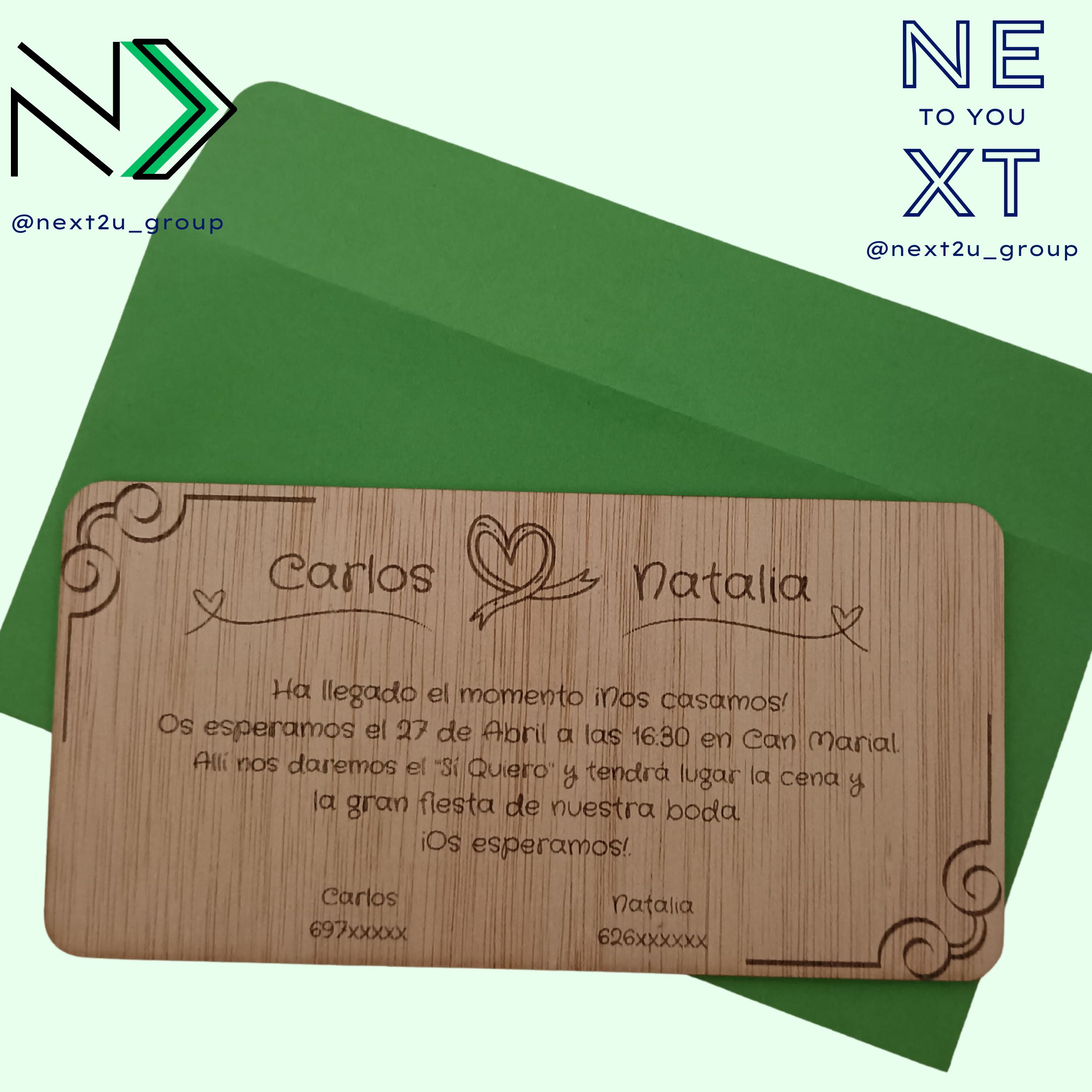 Invitación de madera 20x10cms