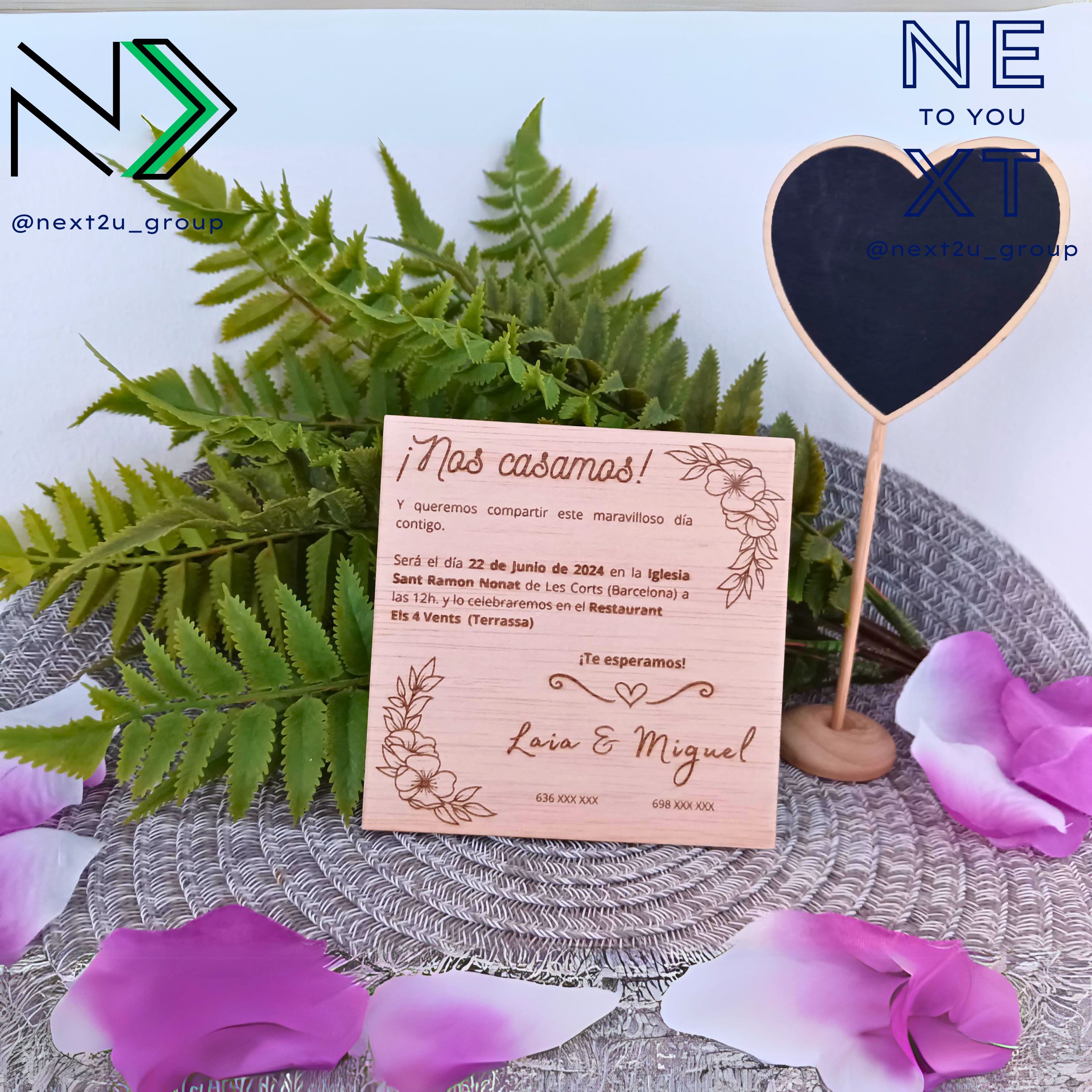 Invitación de madera 11x11cms