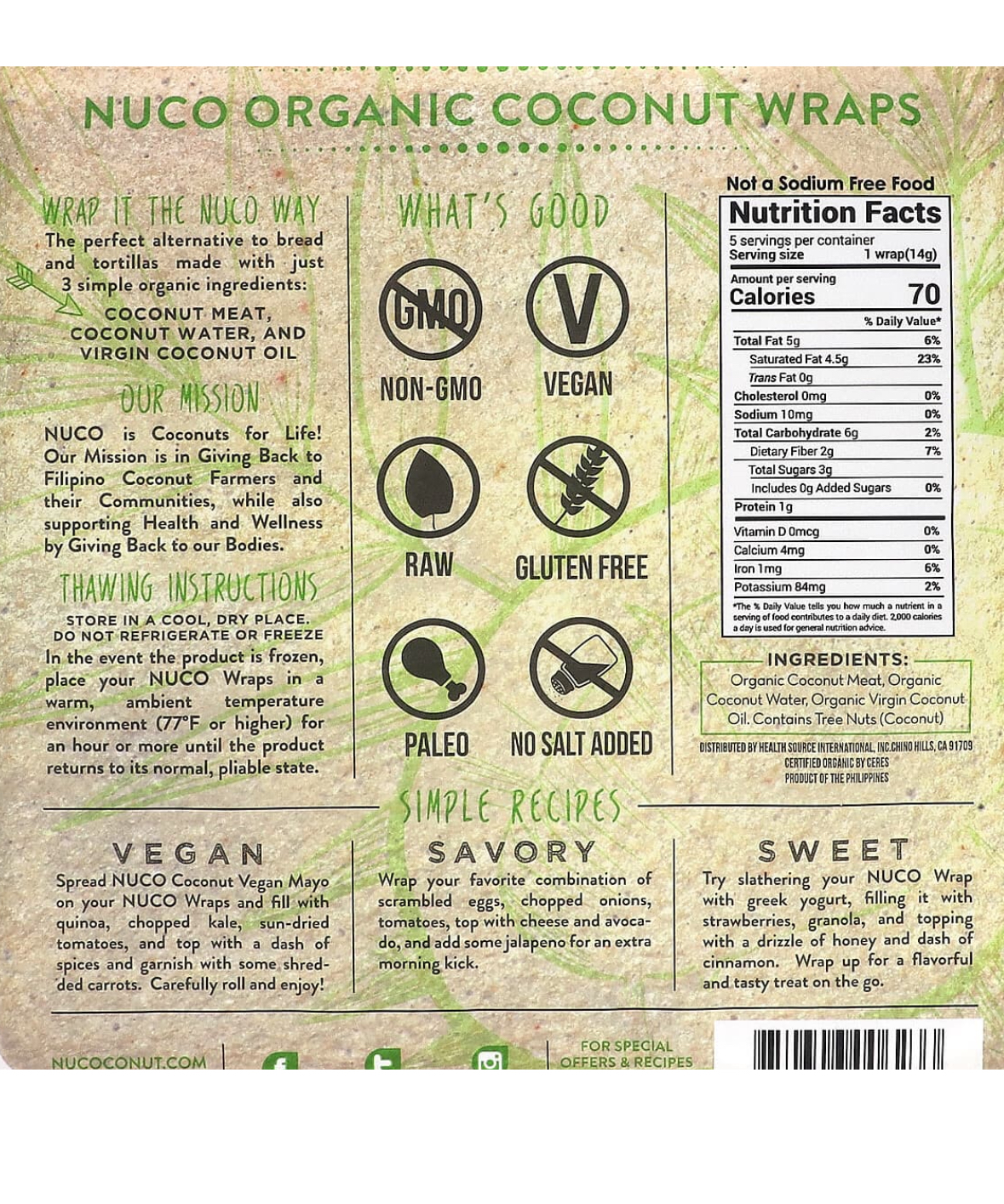 Organic Coconut Wraps  (5 pieces / bag) 
