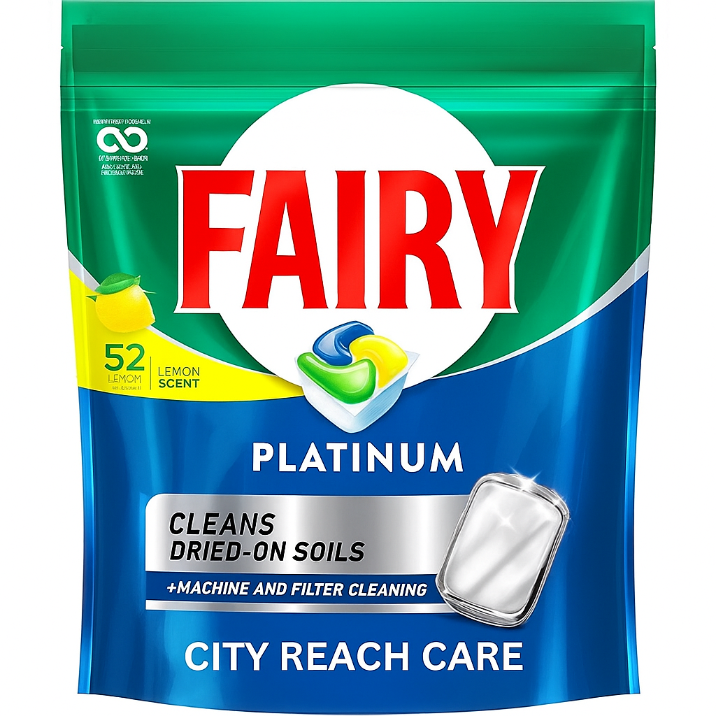 Fairy Platinum Dishwasher Tablets, Lemon Scent, 52 PCS