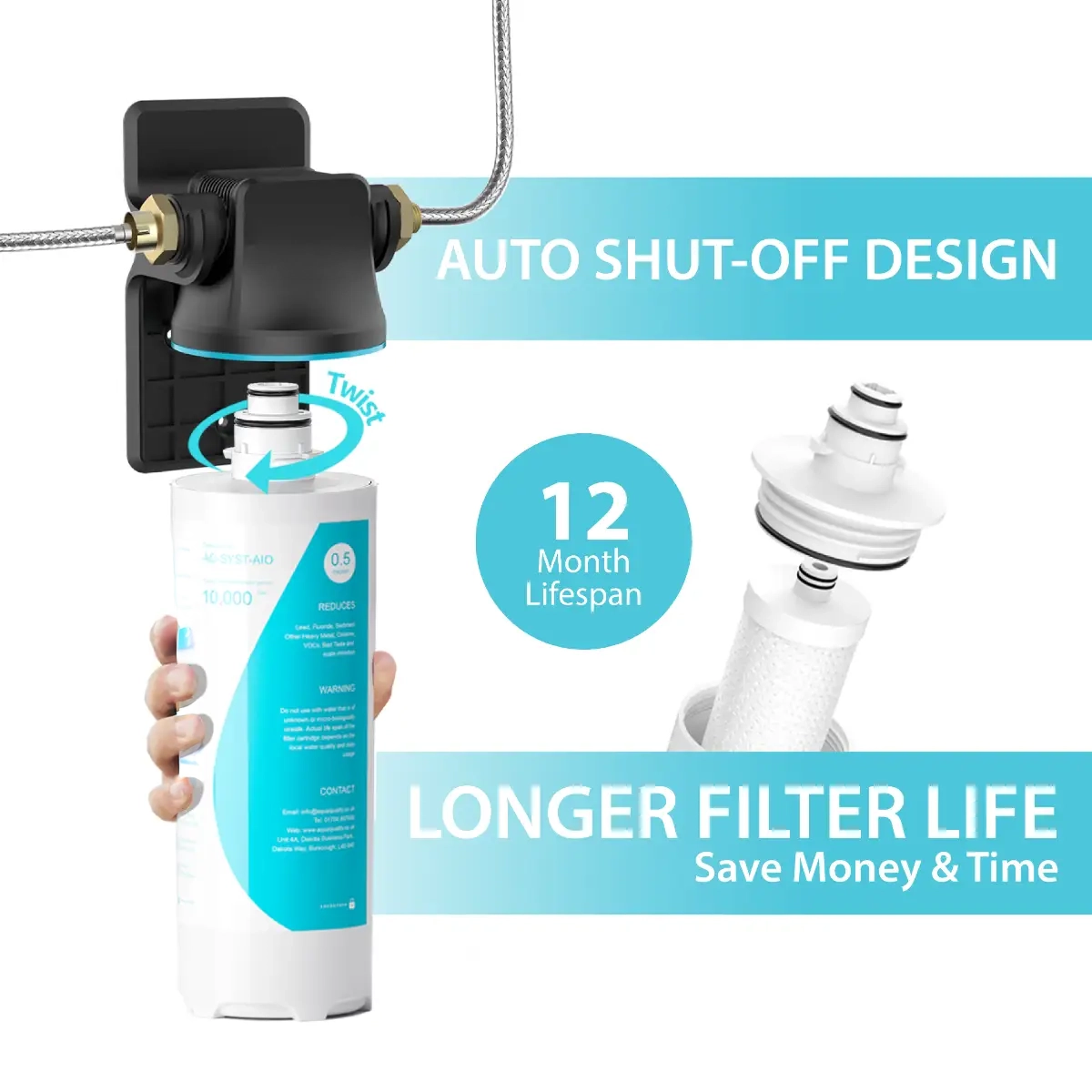 All-In-One Inline Water Filter System with Fluoride and Heavy Metal Removal, Scale Inhibitor | 0.5 Micron Carbon Block