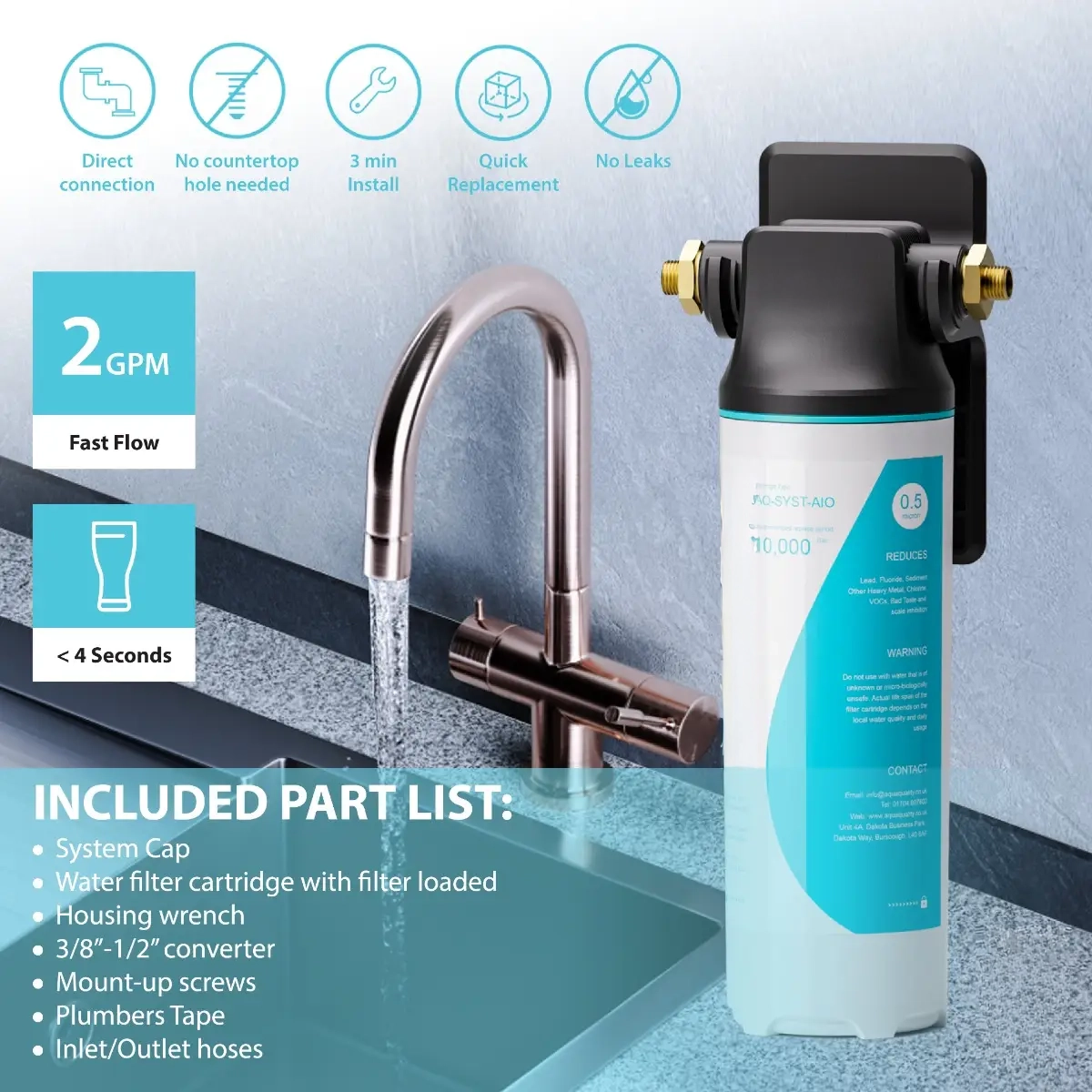 All-In-One Inline Water Filter System with Fluoride and Heavy Metal Removal, Scale Inhibitor | 0.5 Micron Carbon Block