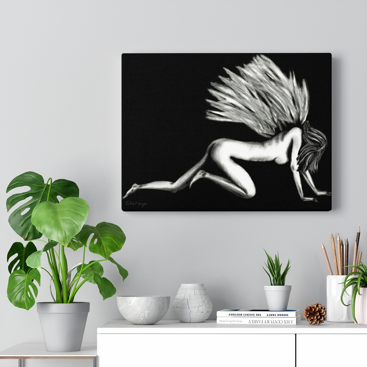 Fallen Angel Dark Night of the Soul Charcoal Drawing 