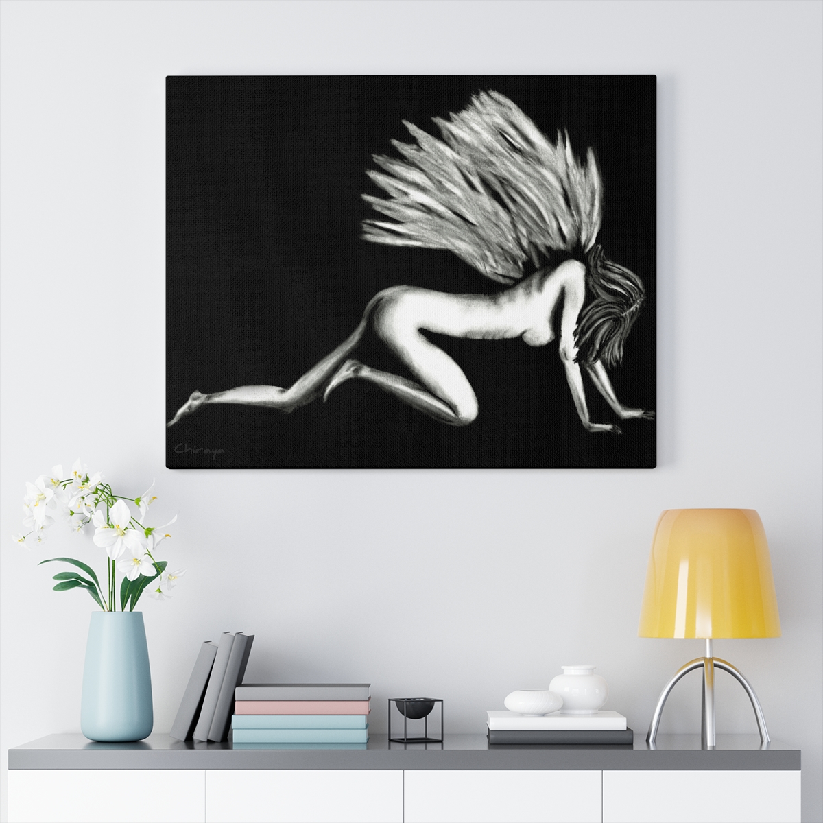 Fallen Angel Dark Night of the Soul Charcoal Drawing 