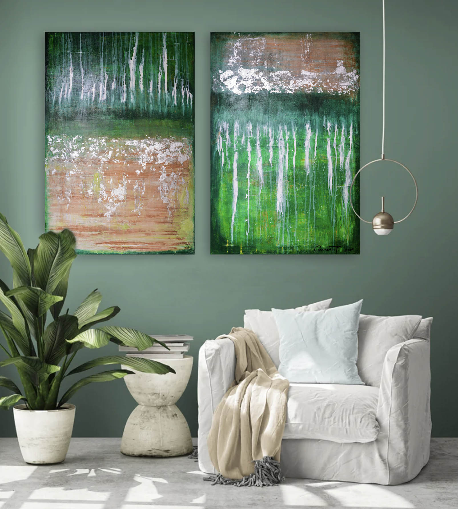Green and Copper Abstract Painting