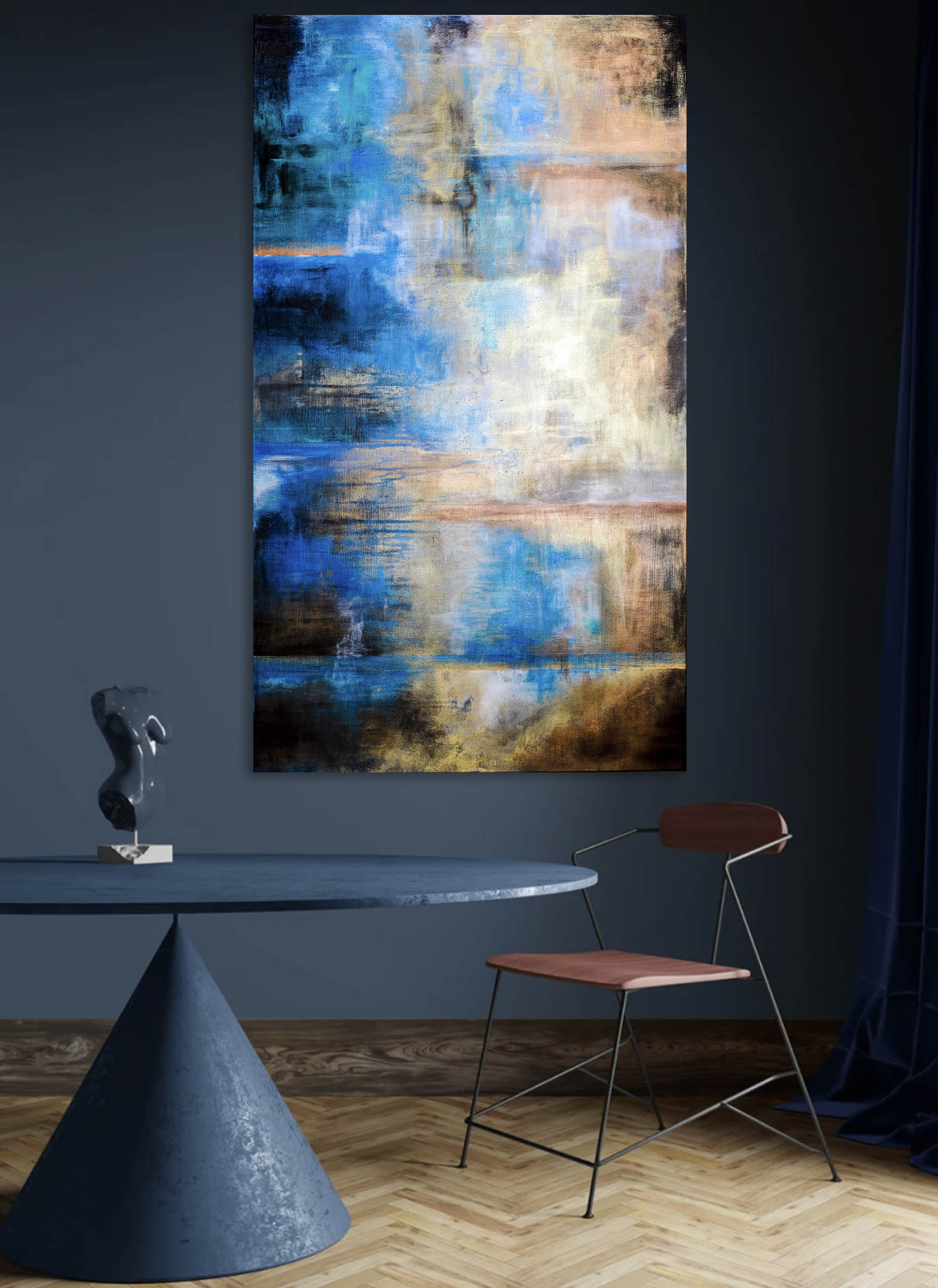 Blue and Copper Abstract Painting