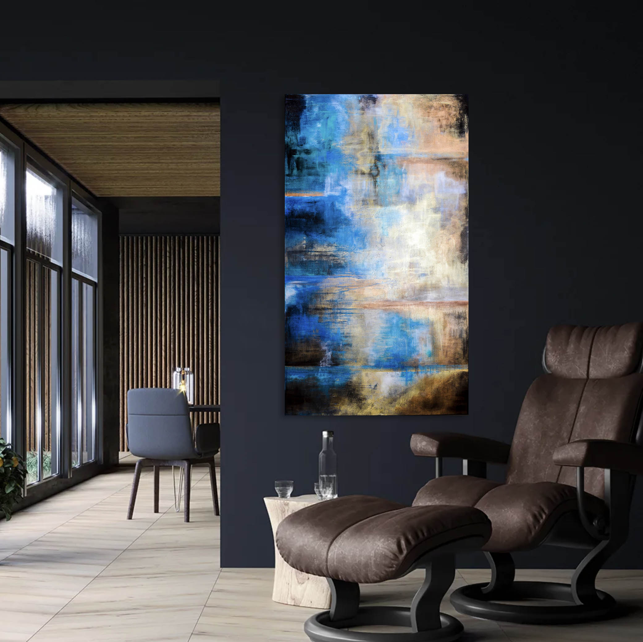 Blue and Copper Abstract Painting