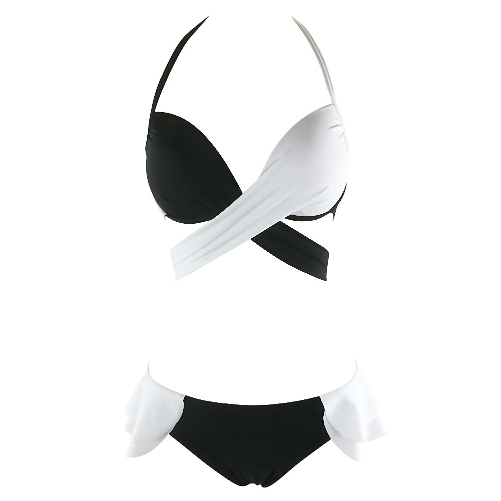 Sexy Small Flounced Bottom Underwired Cup Long Back Bandage Bikini Set