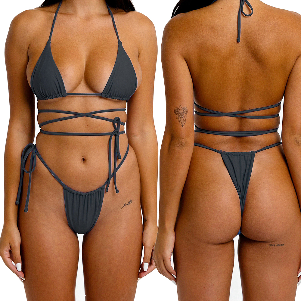Sexy Brazilian Spaghetti Bandage String Style Multi Wear Micro Bikini Swimsuit Set