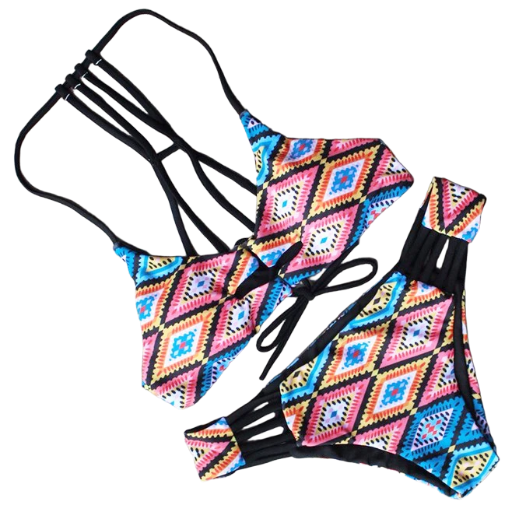 Sexy Attractive Top Halter With Unique Thread Style Bottom Bikini Set