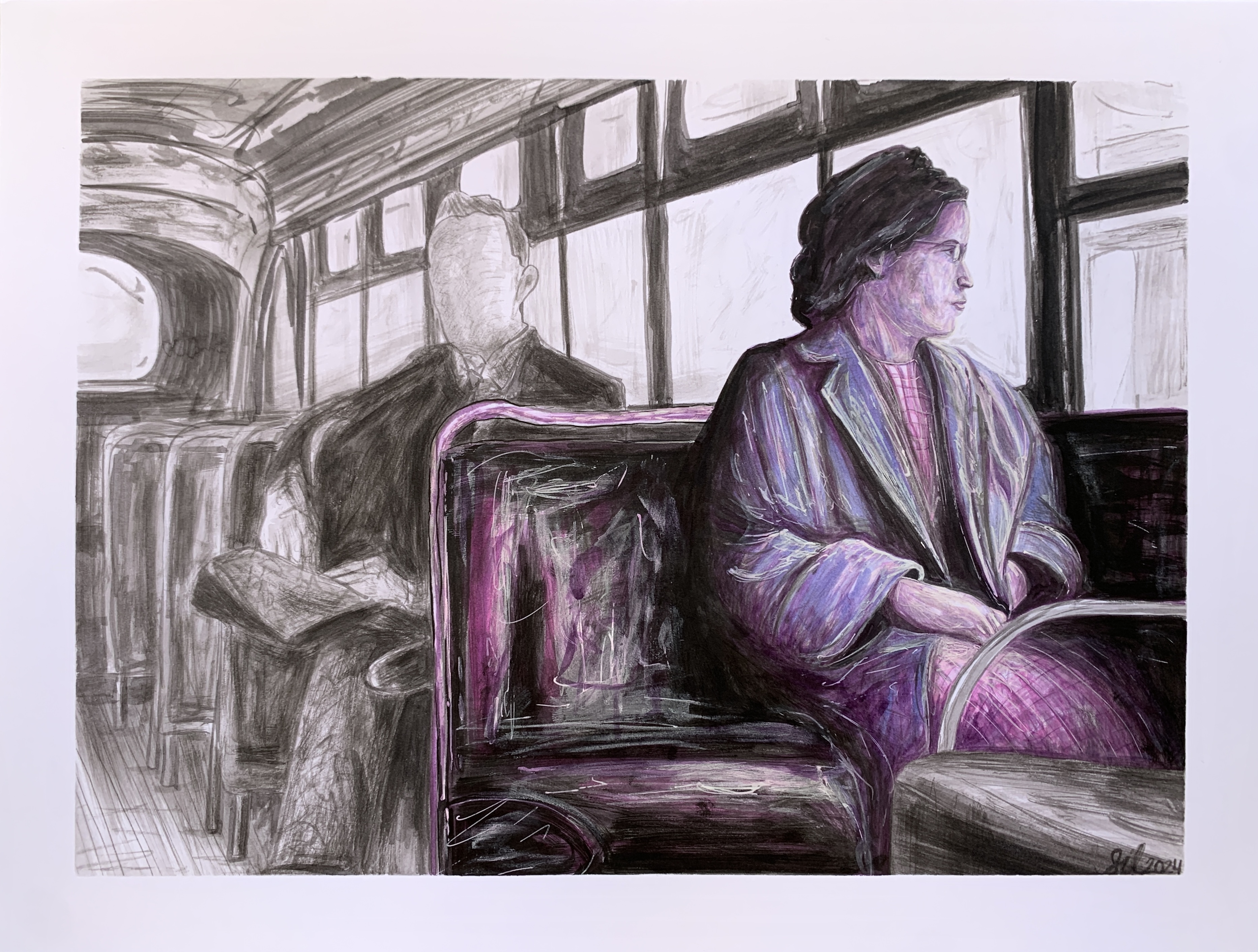 "Rosa in Rouge" Ink Painting 