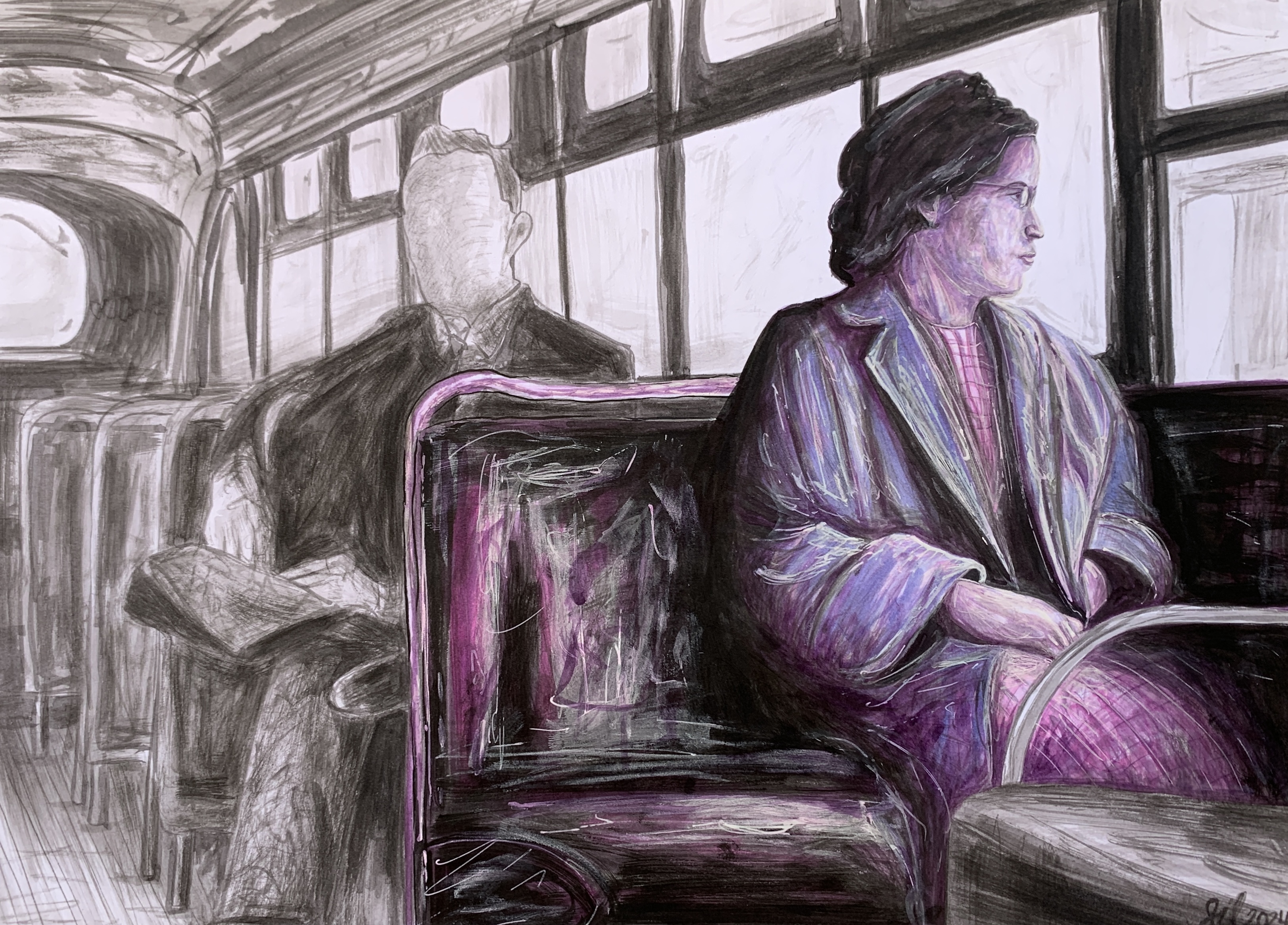 "Rosa in Rouge" Ink Painting