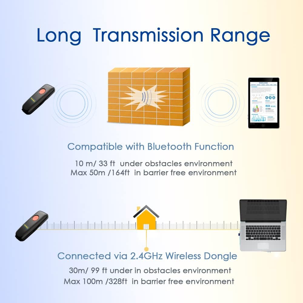 NADAMOO Wireless Barcode Scanner Compatible with Bluetooth Function