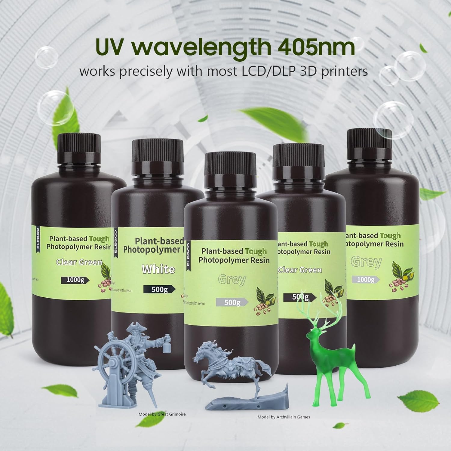 ELEGOO Plant-Based 3D Printer Resin with Low Odor and High Precision- White 500g