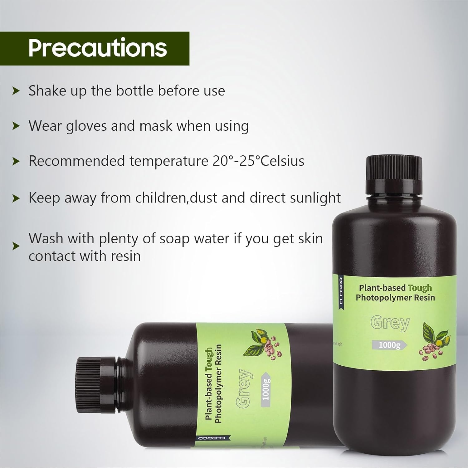 ELEGOO Plant-Based 3D Printer Resin with Low Odor and High Precision- White 500g