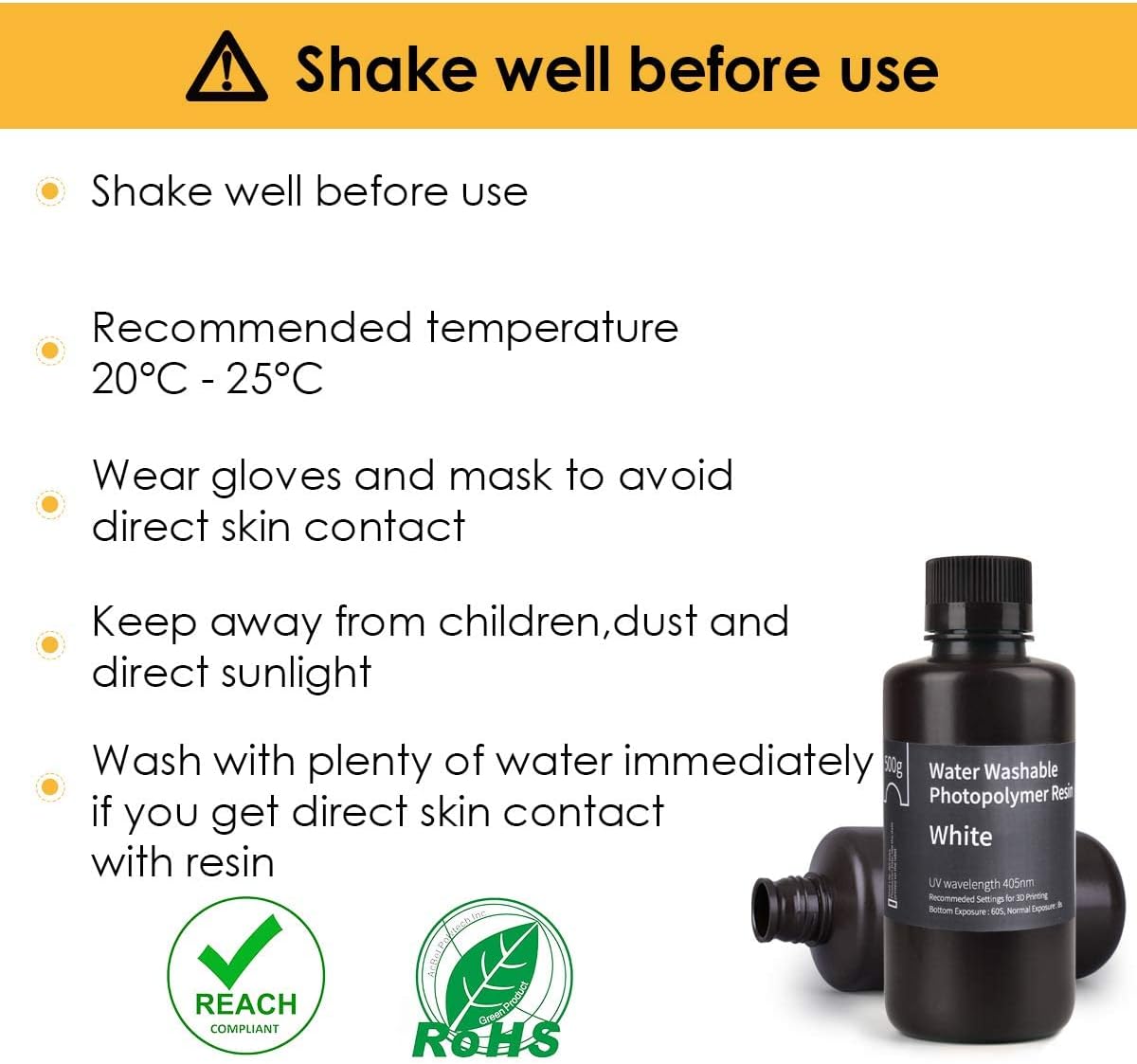 ELEGOO Water Washable 3D Printer Resin, White 500g