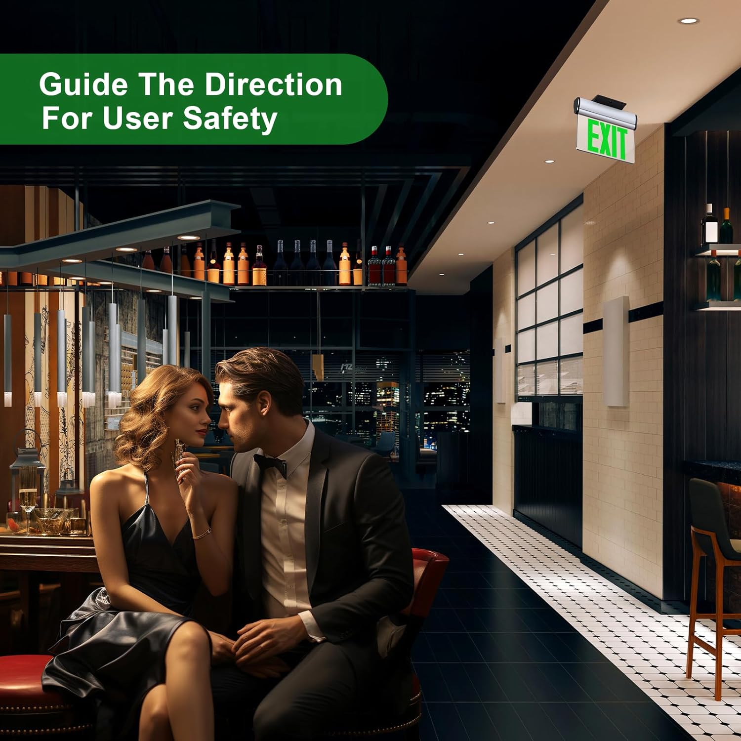 SASELUX Led Edge-Lit Exit Sign, 4 Pack