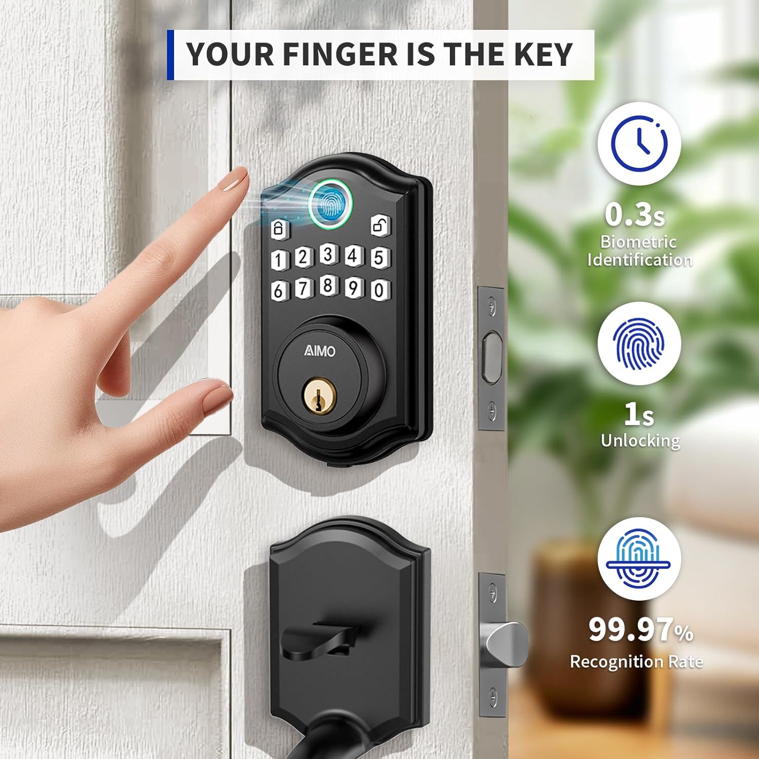 AIMO Fingerprint Door Lock Set, Matte Black