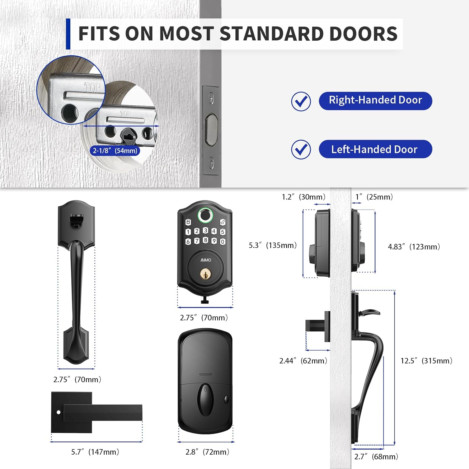AIMO Fingerprint Door Lock Set, Matte Black