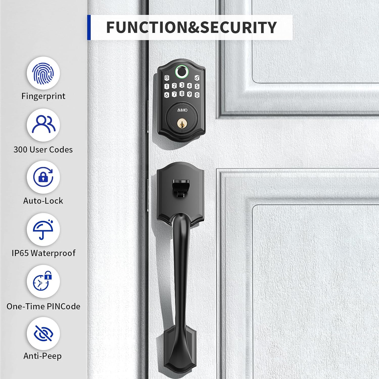 AIMO Fingerprint Door Lock Set, Matte Black