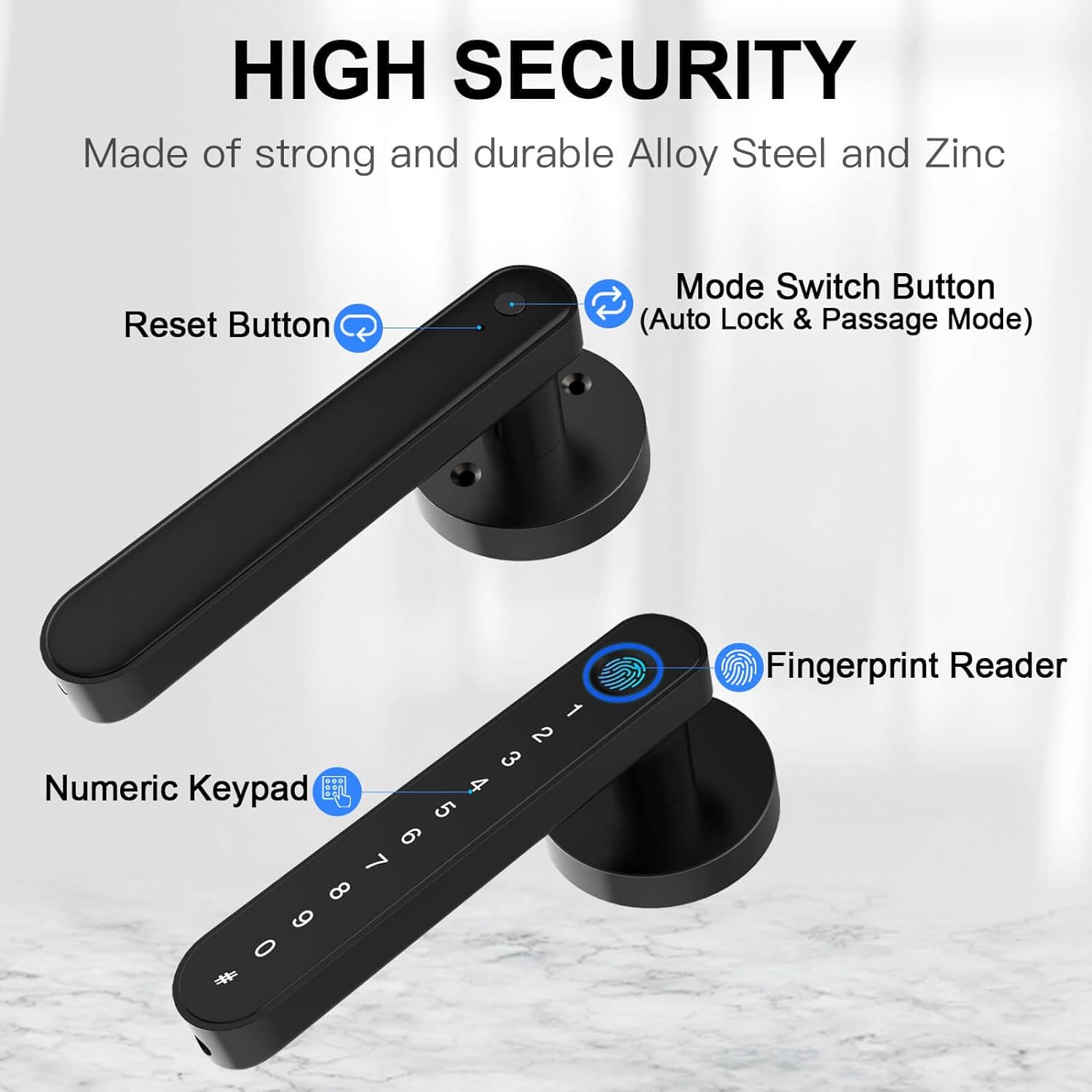 eLinkSmart Fingerprint Door Knob, Keyless Entry Door Lock with Keypad Handle, App Controlled Smart Door Lock Security, Electronic Biometric Code Door Lock for Bedroom Interior Hotel - Black