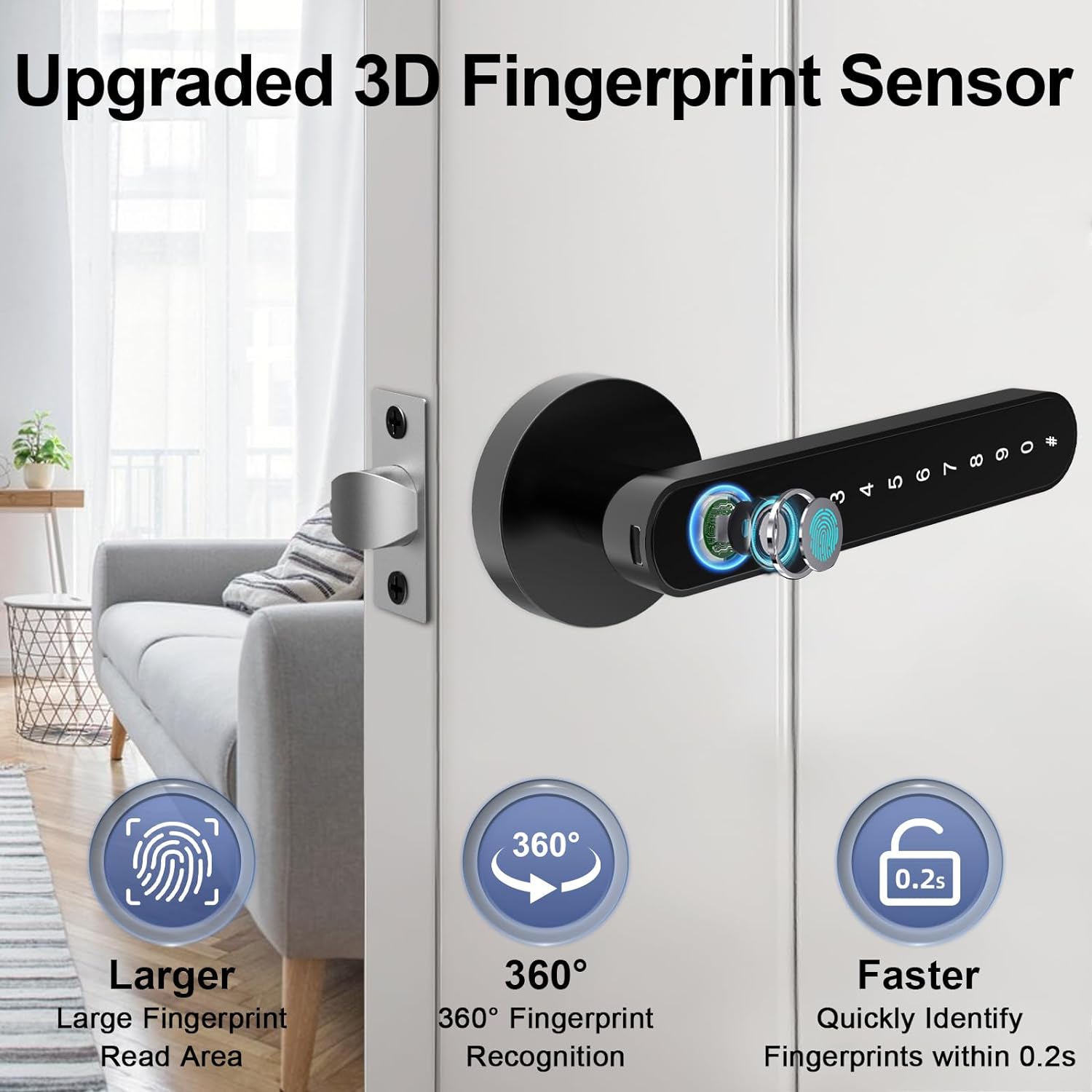 eLinkSmart Fingerprint Door Knob, Keyless Entry Door Lock with Keypad Handle, App Controlled Smart Door Lock Security, Electronic Biometric Code Door Lock for Bedroom Interior Hotel - Black