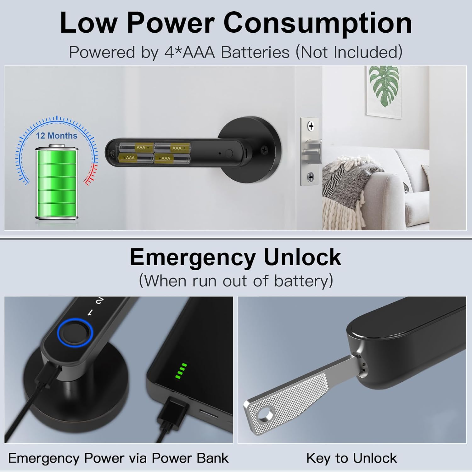 eLinkSmart Fingerprint Door Knob, Keyless Entry Door Lock with Keypad Handle, App Controlled Smart Door Lock Security, Electronic Biometric Code Door Lock for Bedroom Interior Hotel - Black