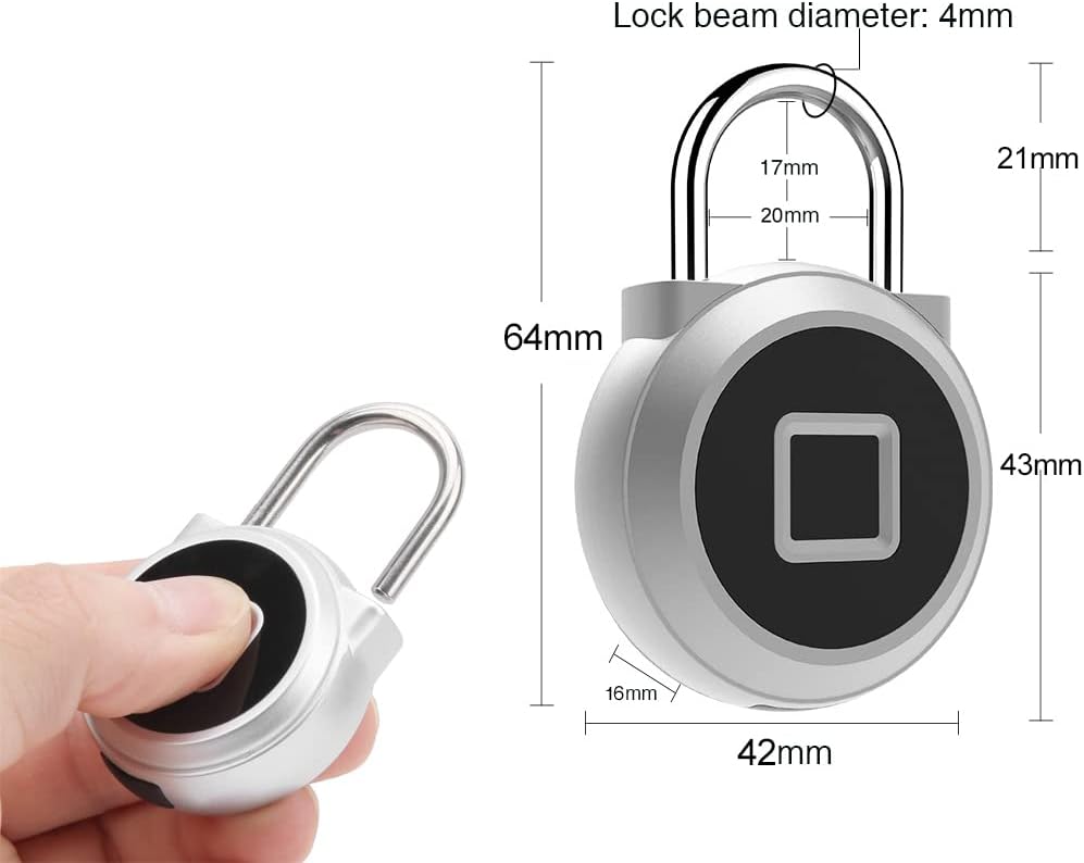eLinkSmart Gym Locker Padlock with Fingerprint, Silver