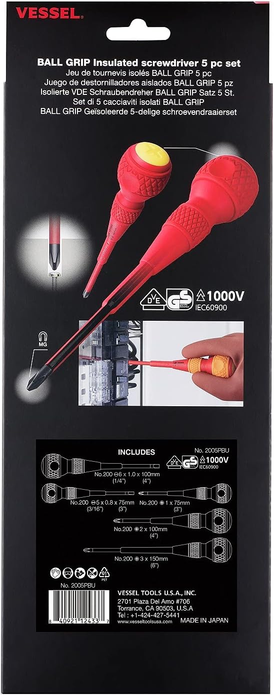 VESSEL BALL GRIP Insulated Screwdriver 5PC. Set