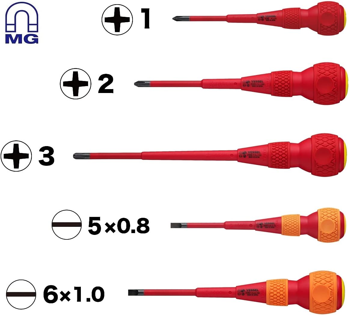 VESSEL BALL GRIP Insulated Screwdriver 5PC. Set