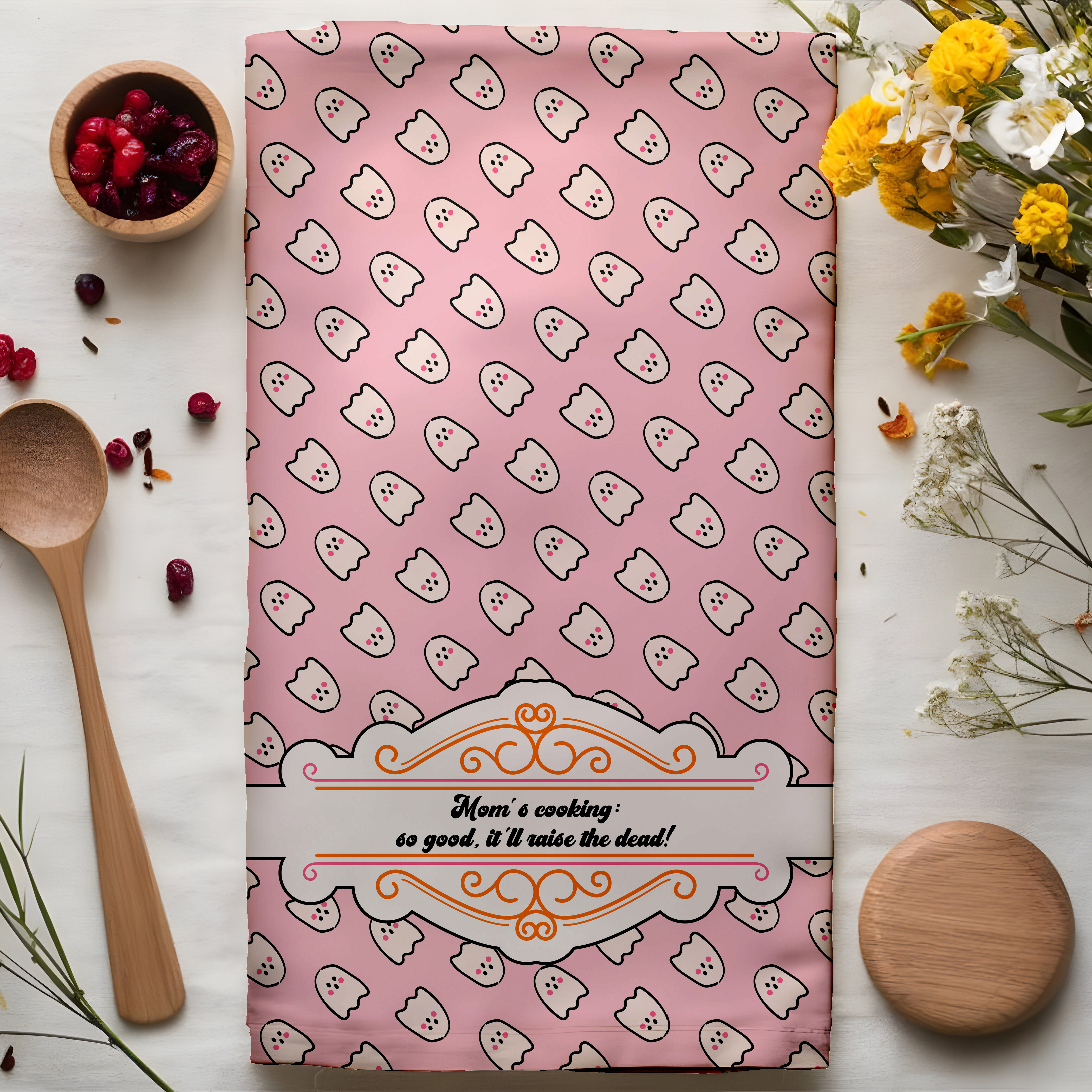 Customizable Cute Ghost Printed Tea Towel