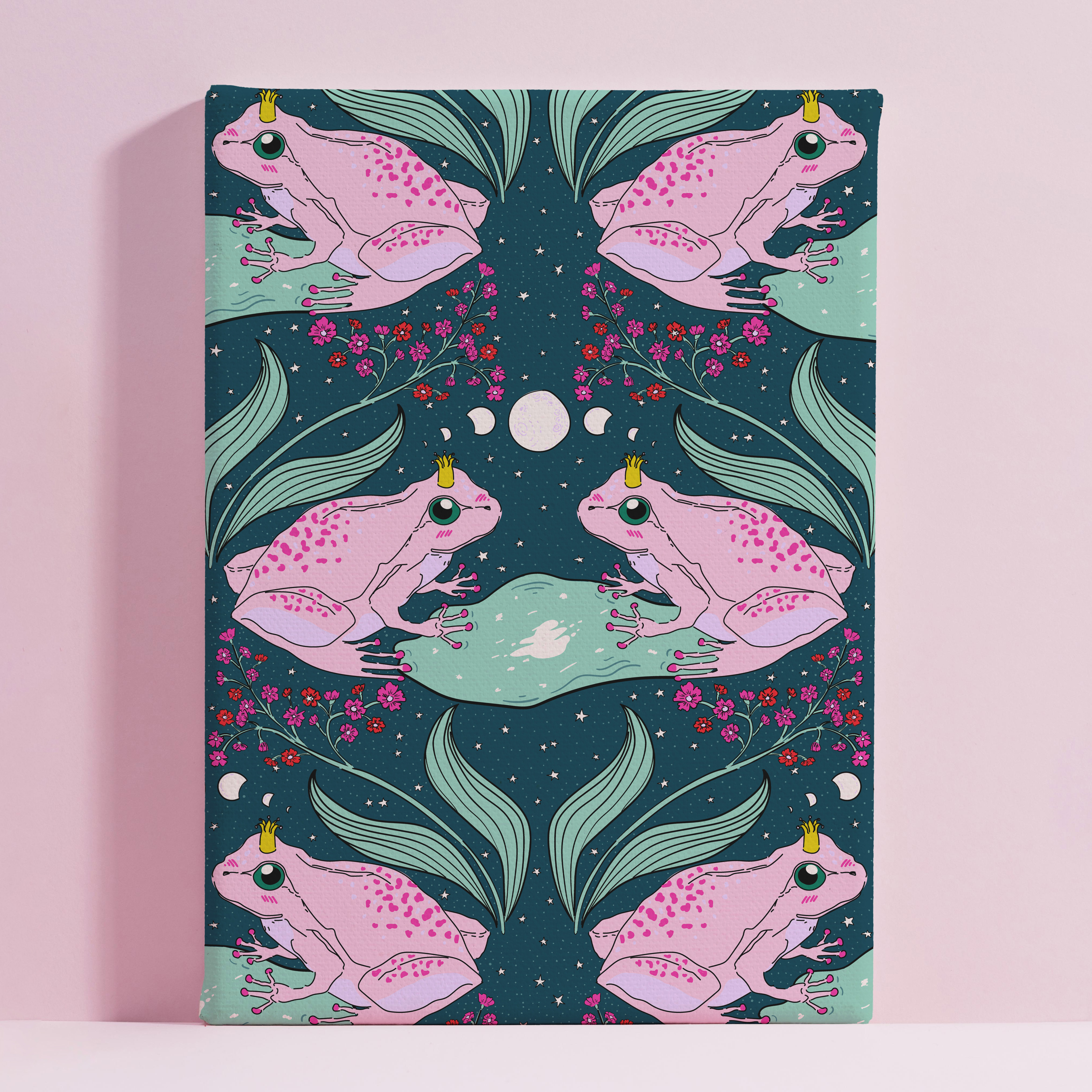 Frog Prince Frequency – Mystical Dopamine Art Canvas Print | Queer Cottagecore Wall Art 60x90 cm