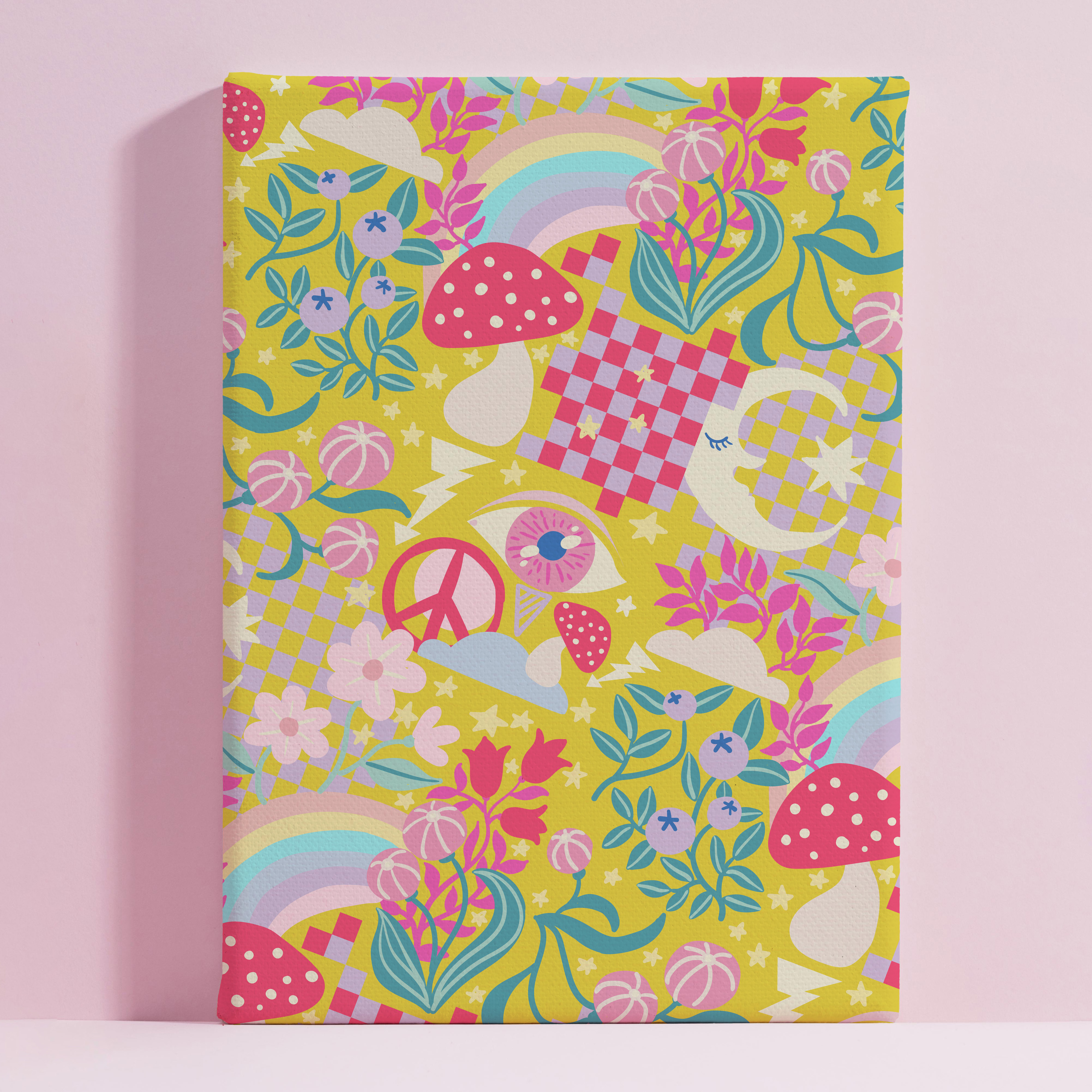 Rebel Sunshine – Psychedelic Peace Canvas Print | Yellow Dopamine Decor 60x90 cm