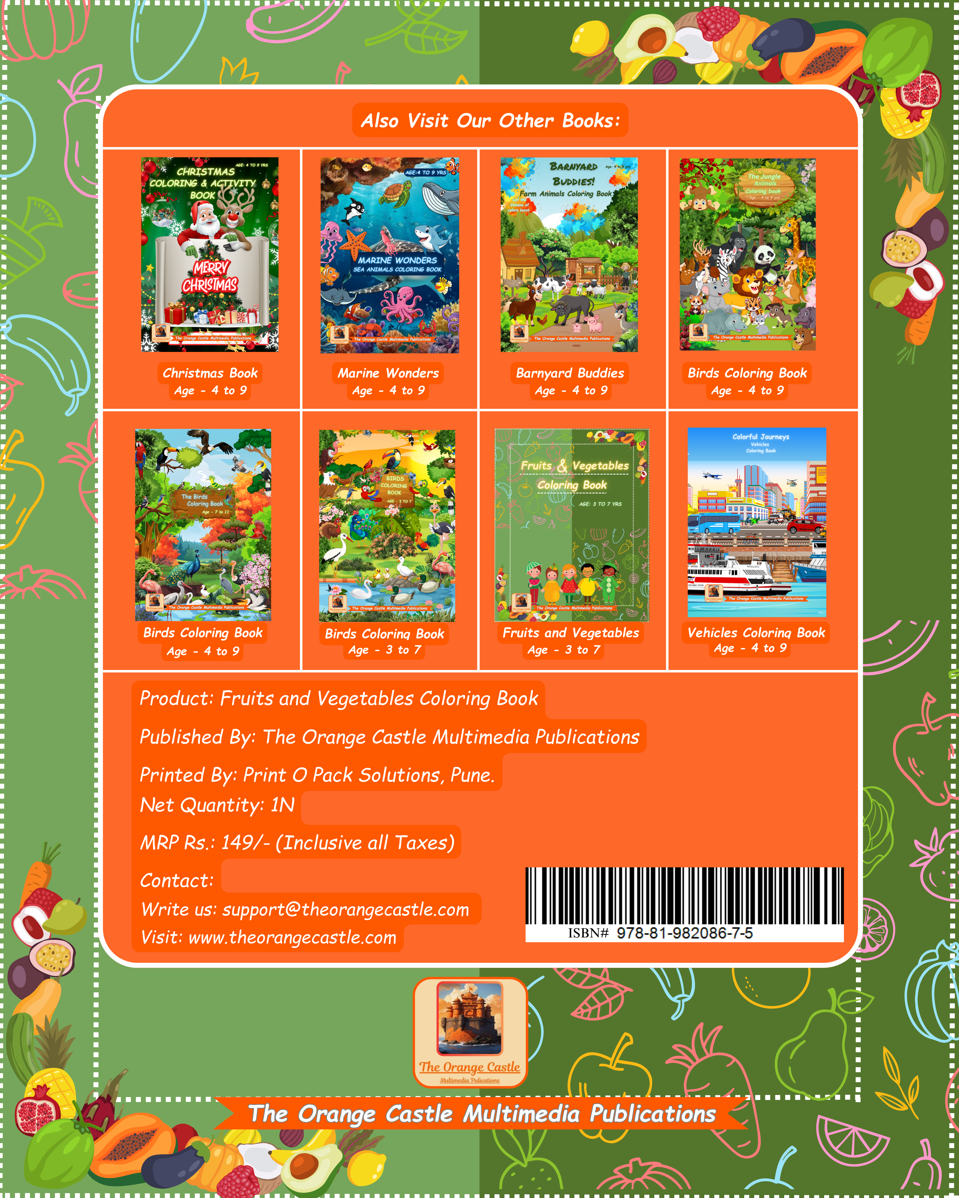 Fruits and Vegetables Coloring eBook (PDF format)
