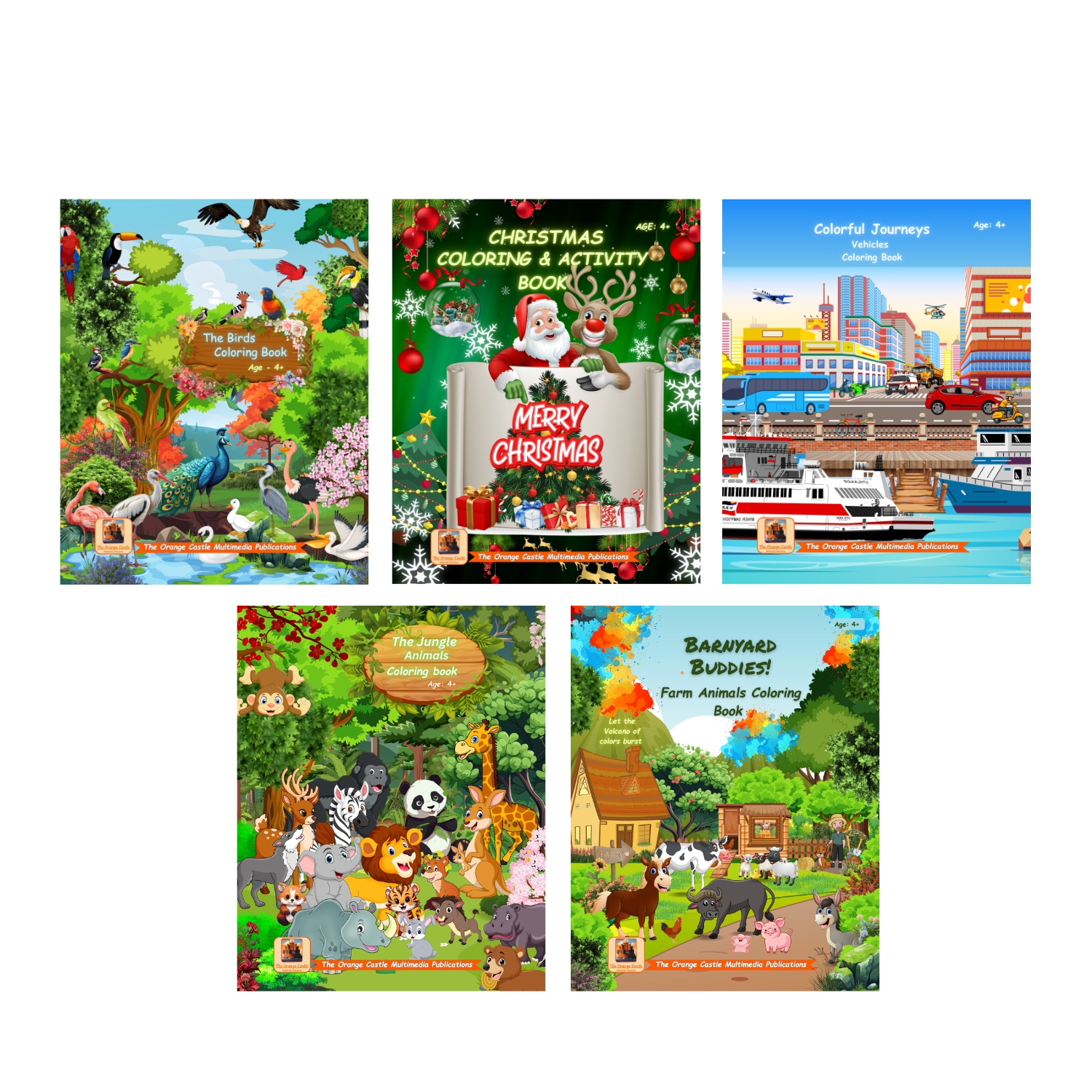 Children's Digital Coloring Book Bundle No. 1 (Set of 5 Coloring eBooks in PDF format)