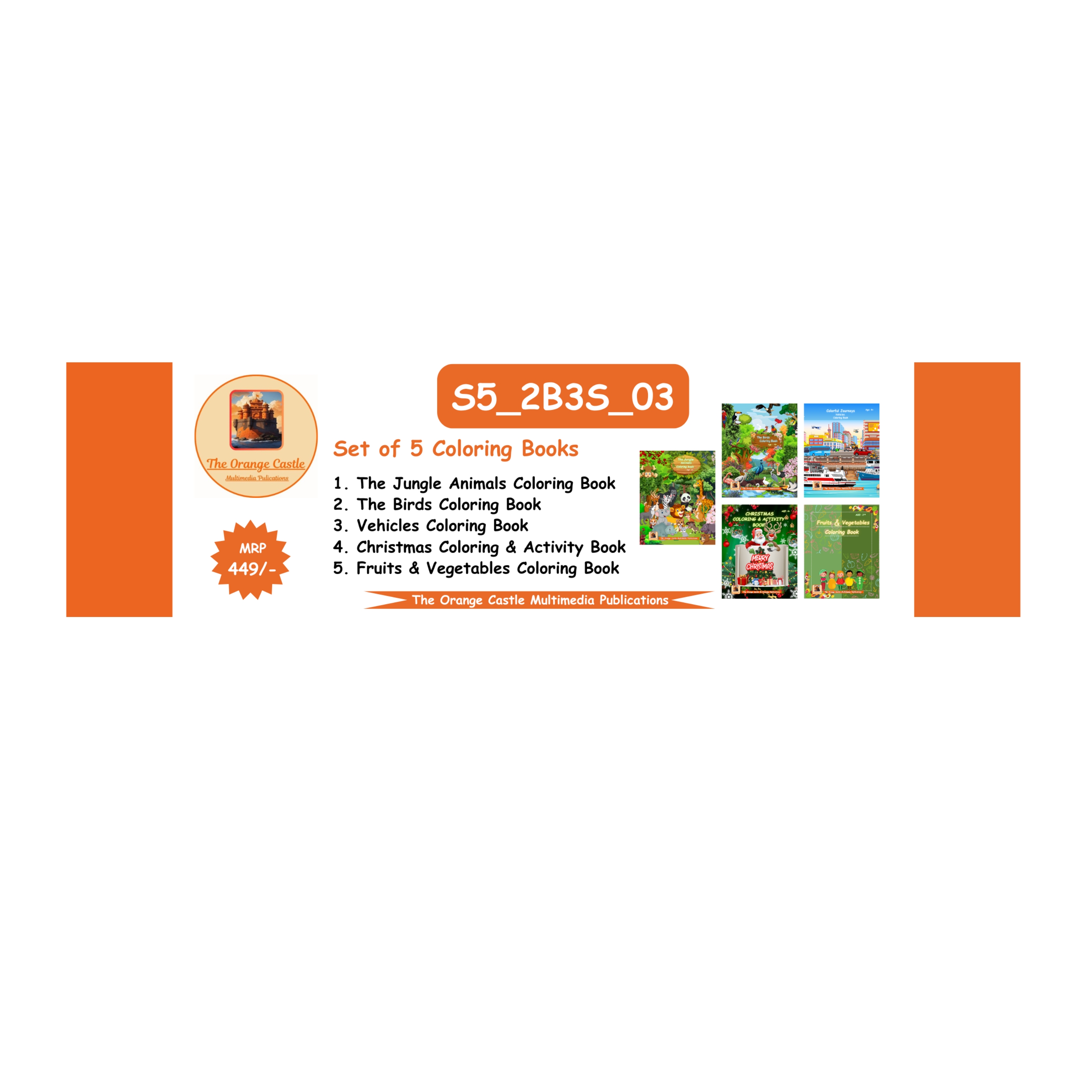 Children's Digital Coloring Book Bundle No. 3 (Set of 5 Coloring eBooks in PDF format):