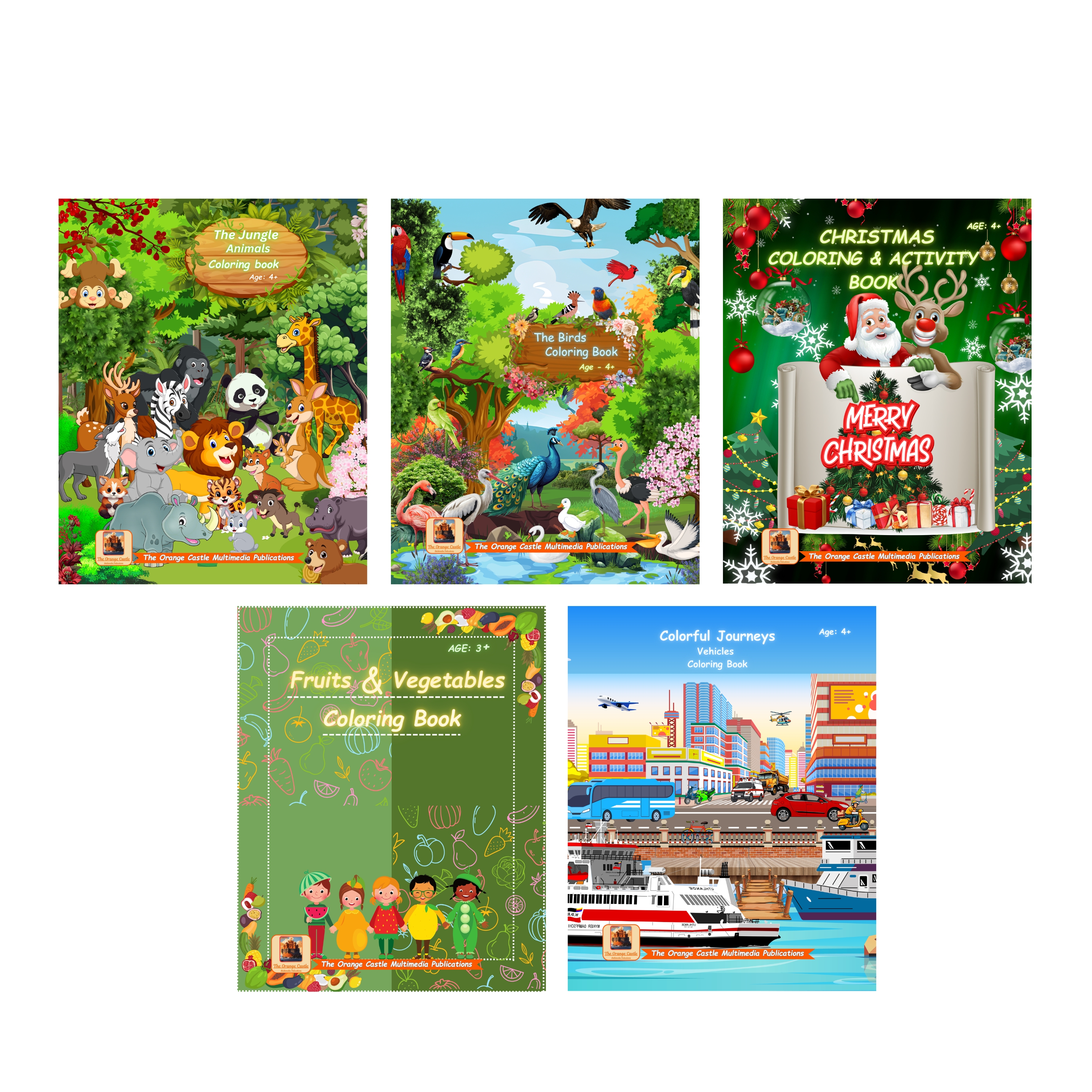 Children's Digital Coloring Book Bundle No. 3 (Set of 5 Coloring eBooks in PDF format):