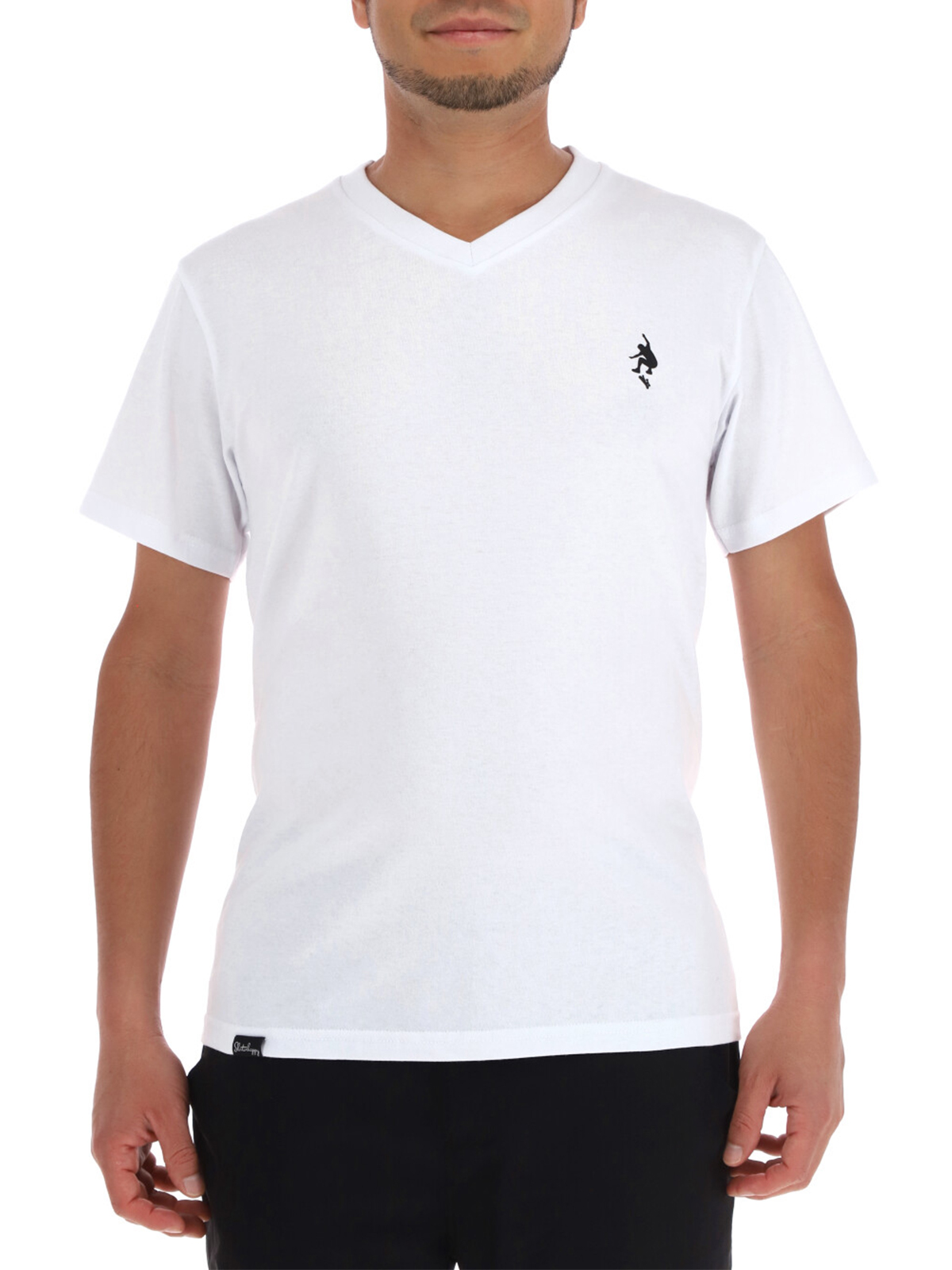 Playera Cuello V Blanca      Mini Logo Skaterhappy