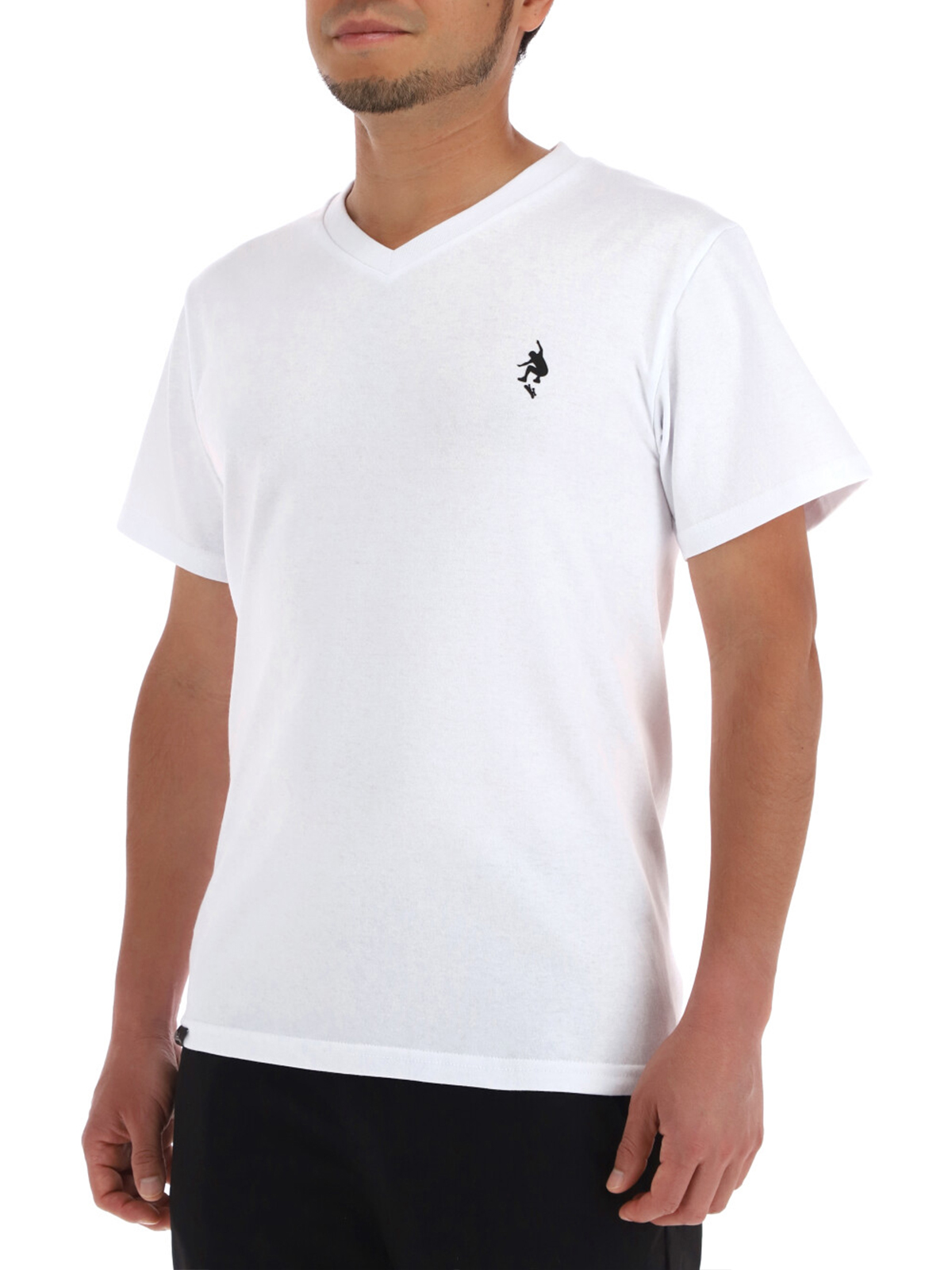 Playera Cuello V Blanca      Mini Logo Skaterhappy