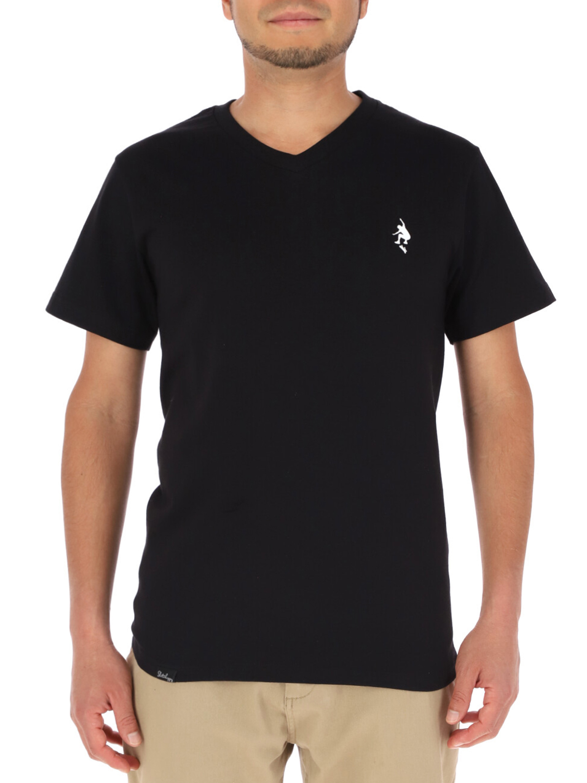 Playera Cuello V Negra      Mini Logo Skaterhappy