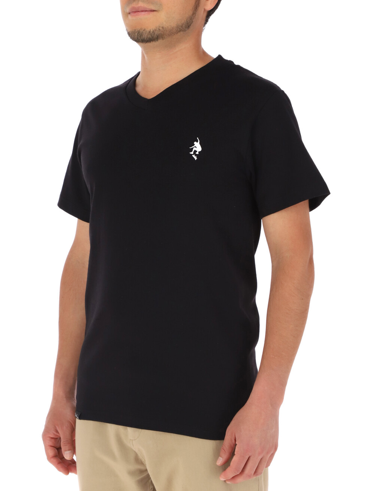 Playera Cuello V Negra      Mini Logo Skaterhappy