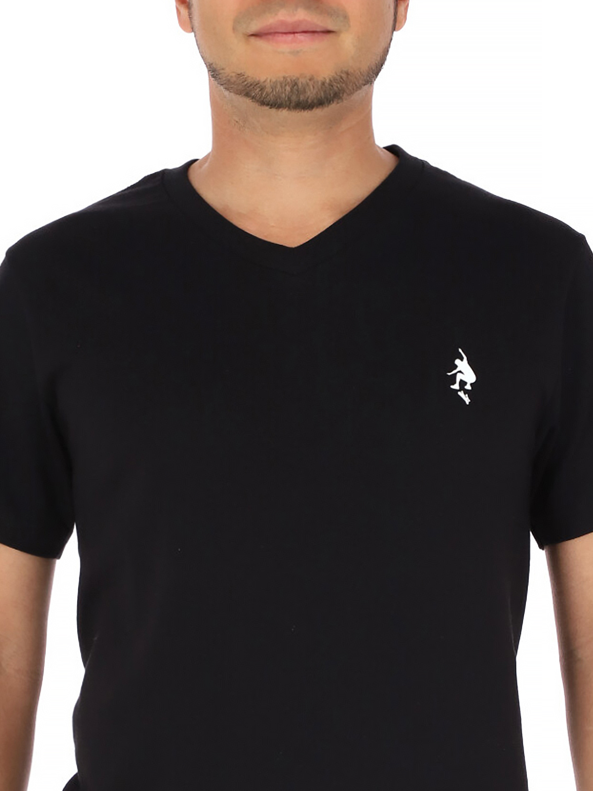 Playera Cuello V Negra      Mini Logo Skaterhappy