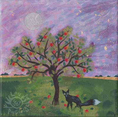 The Black Fox in the Apple Orchard Greetings Card