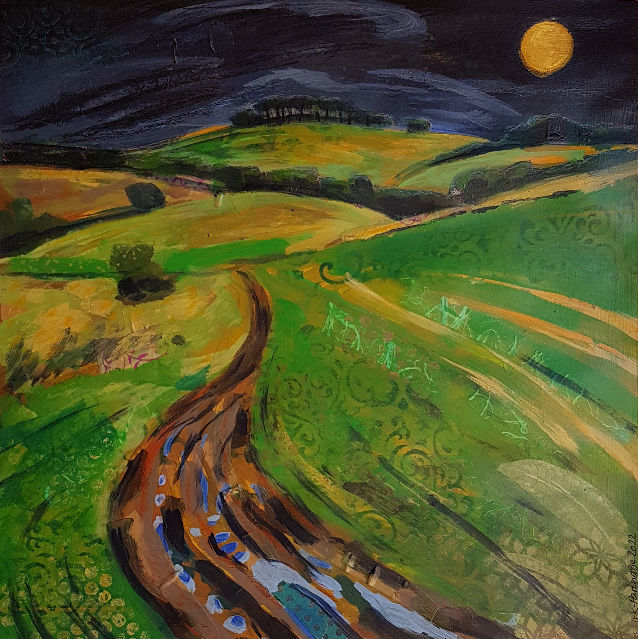 Moonlit Walk to Chanctonbury Ring Greetings Card